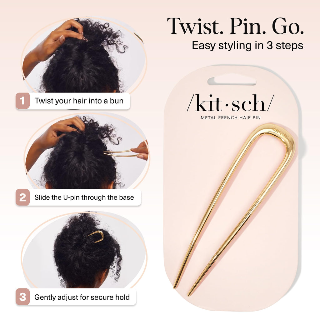 Buy now Kitsch French Hair Pins for Women â€“ Elegant & Durable Metal Hair Fork for Updos, Chignon, Bun & Twist Hairstyles, Secure Hold All Day, Comfortable Fit | Ideal Gifts for Women- Gold, 1pc at indiglob india