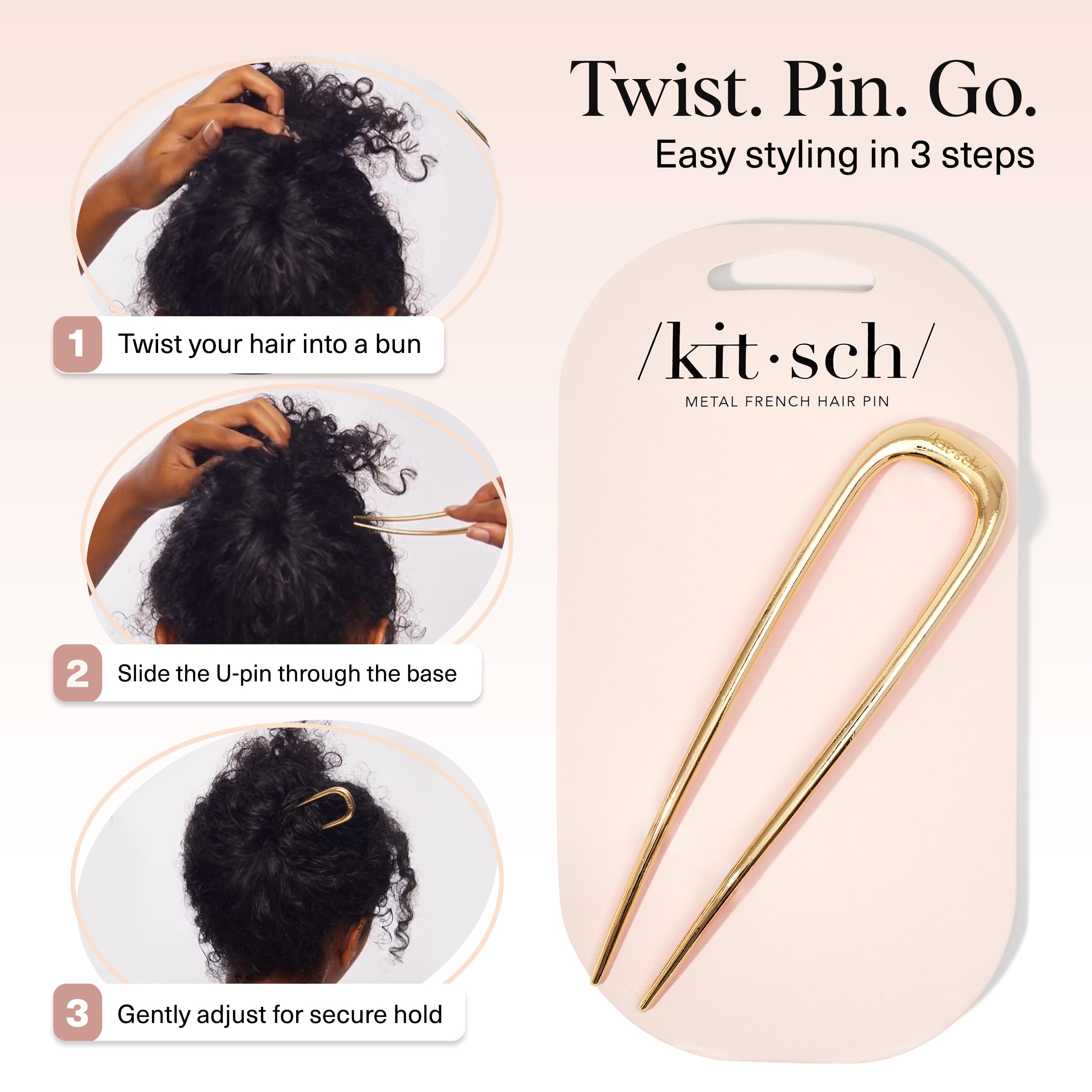 Buy now Kitsch French Hair Pins for Women â€“ Elegant & Durable Metal Hair Fork for Updos, Chignon, Bun & Twist Hairstyles, Secure Hold All Day, Comfortable Fit | Ideal Gifts for Women- Gold, 1pc at indiglob india