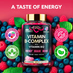Vitamin B-Complex Gummies for Women & Men - Full B Complex & B12 - 60 Gummy | Vitamin B12, B1, B2, B3, B5, B6, B7 & B9 with Vitamin C & Choline - Energy, Brain & Mood - Natural Berry Flavor, Vegan