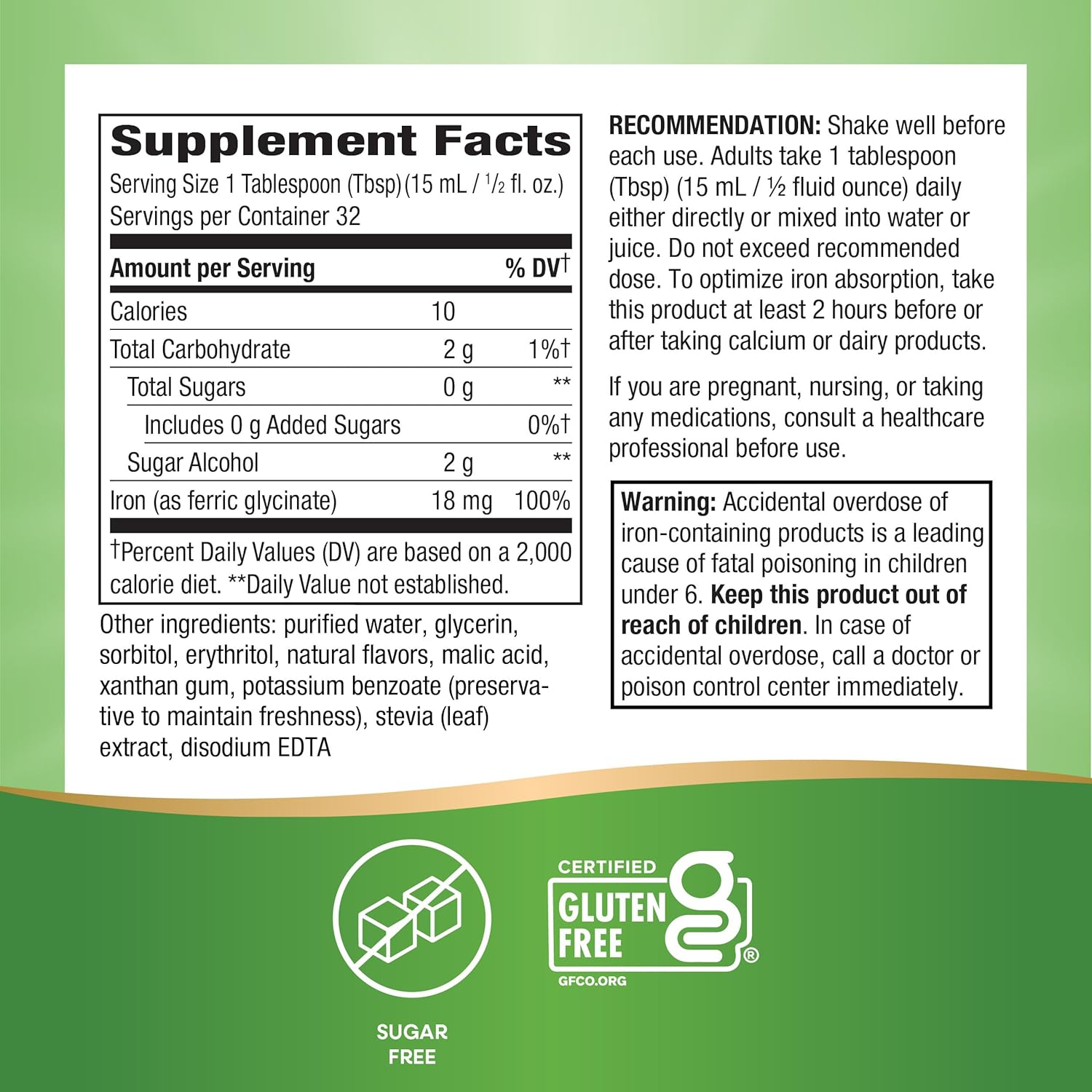 Buy now Nature's Way Liquid Iron, 100% Daily Value, 18 mg Iron as Ferric Glycinate per Serving, No Sugar Added, Berry Flavored, 16 Fl Oz (Packaging May Vary) at indiglob india