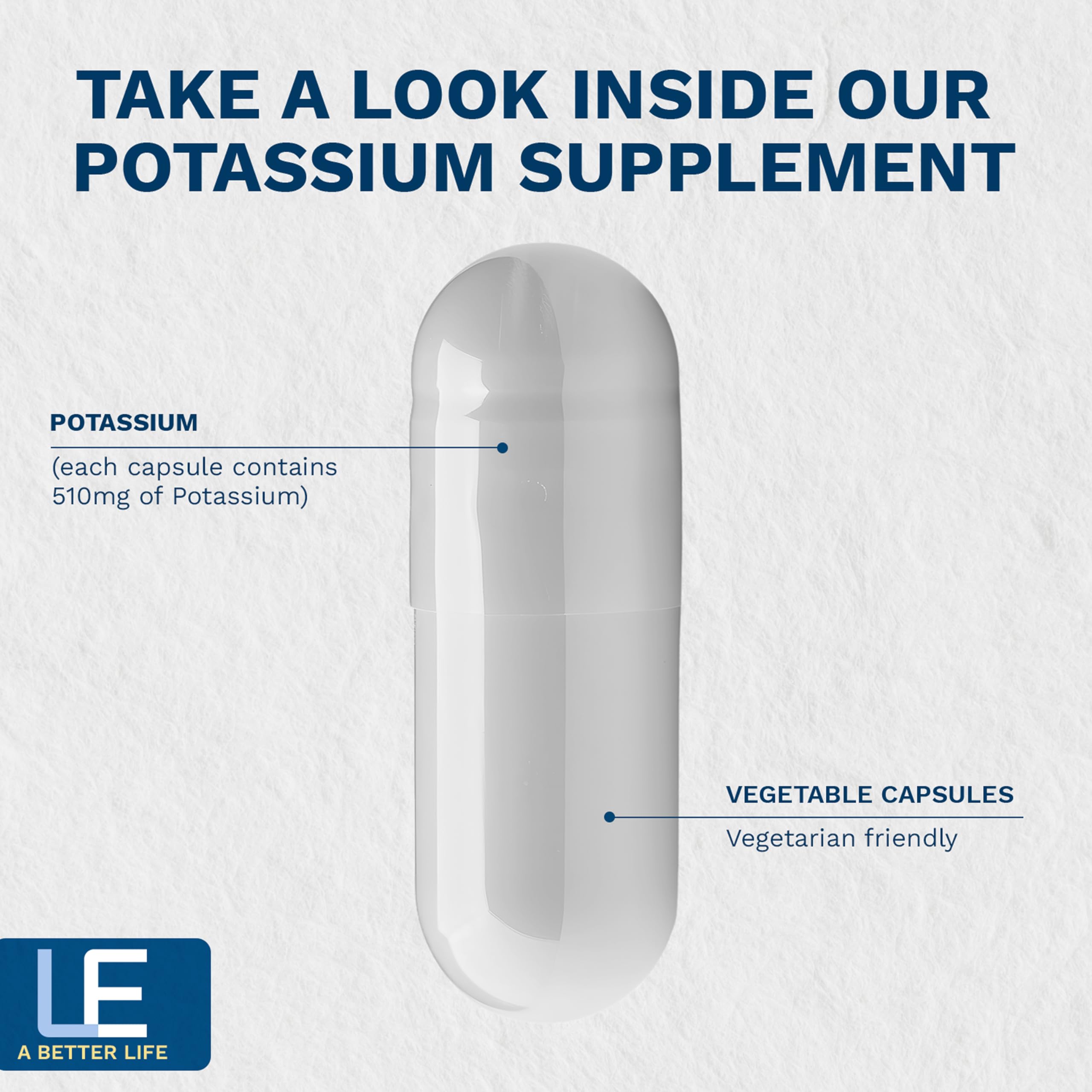 Life Enhancement High Potency 1020 mg Potassium Supplement for Muscle, Brain & Bone Health - No Additives High Absorption Elemental Potassium Supplement, Made in USA (120 Capsules – 60 Servings)