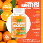 Vitamin C 1000mg Gummies – Chewable Multivitamin for Adults & Kids | Maximum Strength Immune Support with Vitamins A & E, Zinc, Magnesium & More – Natural Orange Flavor – Gluten Free, Non-GMO