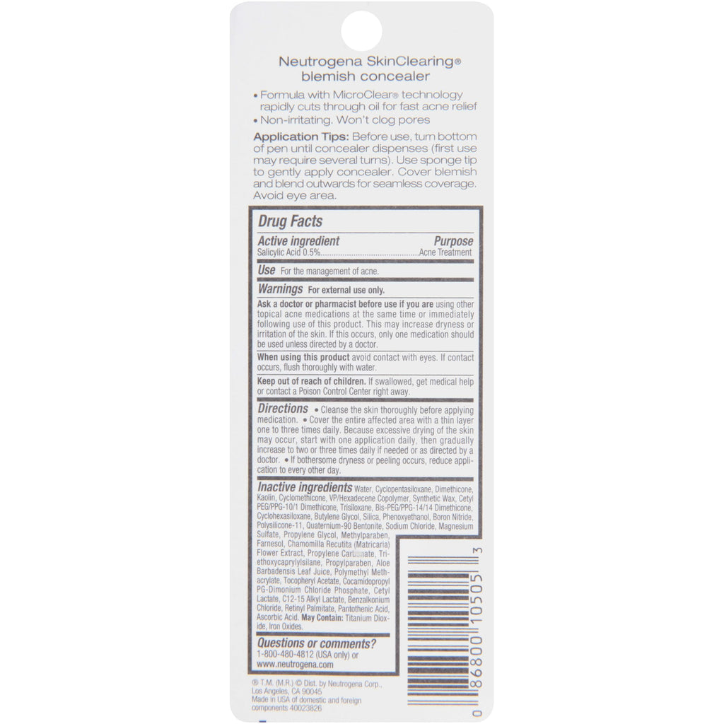 Neutrogena SkinClearing Blemish Concealer Face Makeup, Fair 05, .05 oz | Non-Comedogenic and Oil-Free Concealer Helps Cover, Treat & Prevent Breakouts