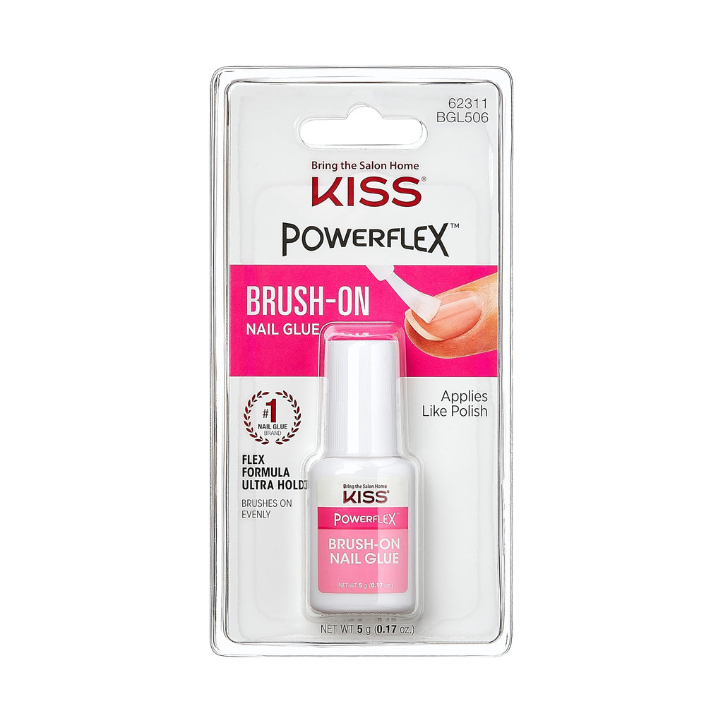 Kiss PowerFlex Nail Glue for Press Ons, Brush-On Applicator for Kits, Tips & Wraps, 0.17 oz, Ultra Hold, Fast Drying Adhesive, Instantly Repairs Cracks, Splits & Breaks, Seamless, Gap-Free Bond