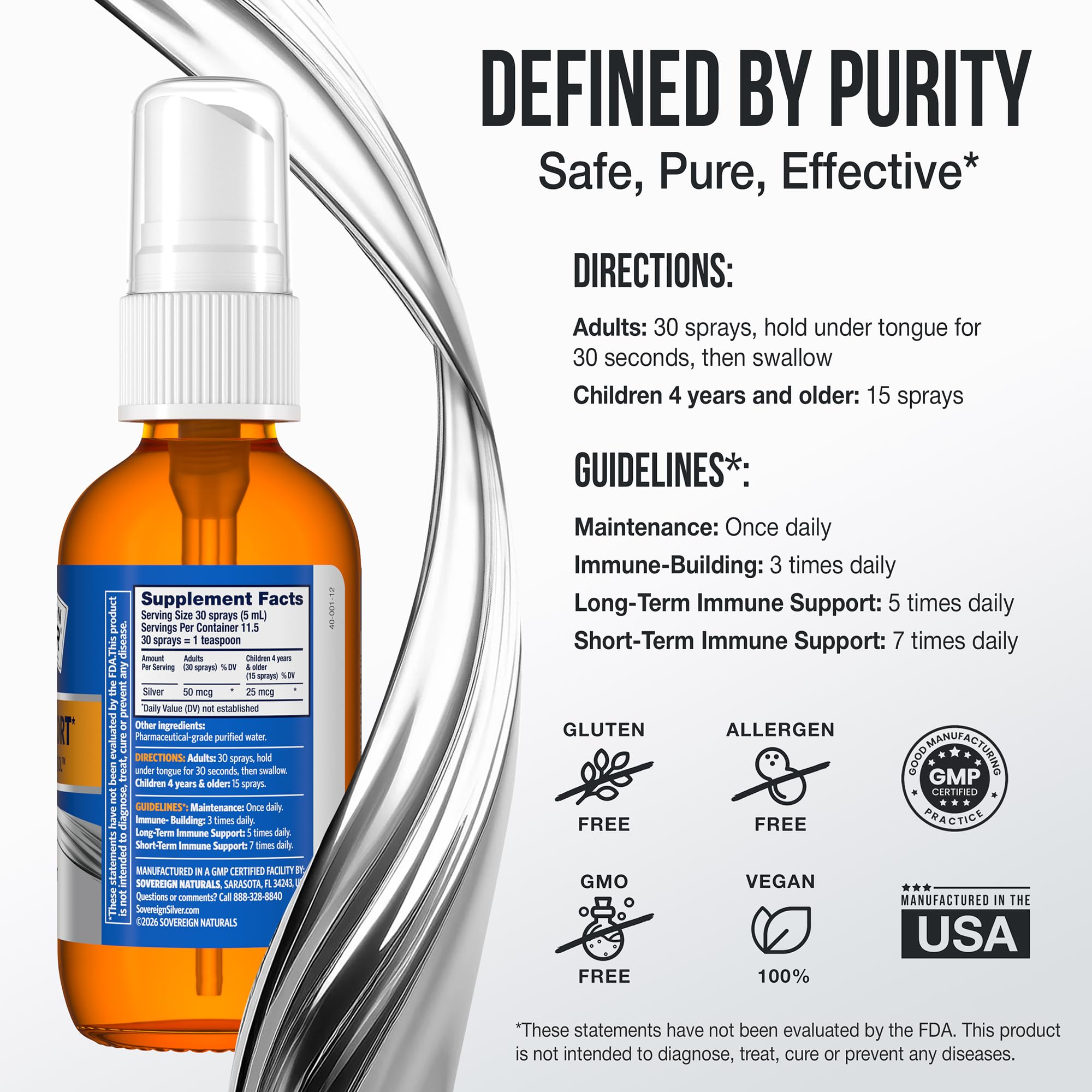 Sovereign Silver Immune Support, Colloidal Silver, Fine Mist Spray, 2 fl oz | Bio-Active Silver Hydrosol, 10 ppm