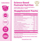 Pink Stork Total Postnatal Vitamins for Women, 60 Capsules, Berry | Clean Label Award, Vegan Algae DHA, No Fishy Burps, Methylated Folate, Iron, Gentle on Stomach, Postpartum + Lactation