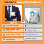 50 Pack of 4x3 Magnetic Name Badge Holders (White Printable Inserts Included) Customizable Magnetic Name Tags for Office, Conventions, School, and Events - Durable and Clear Plastic Name Tag Holder