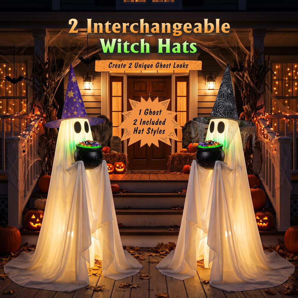 Halloween Candy Ghost Decor with Lighted Cauldron - 53'' Large Ghost Decor