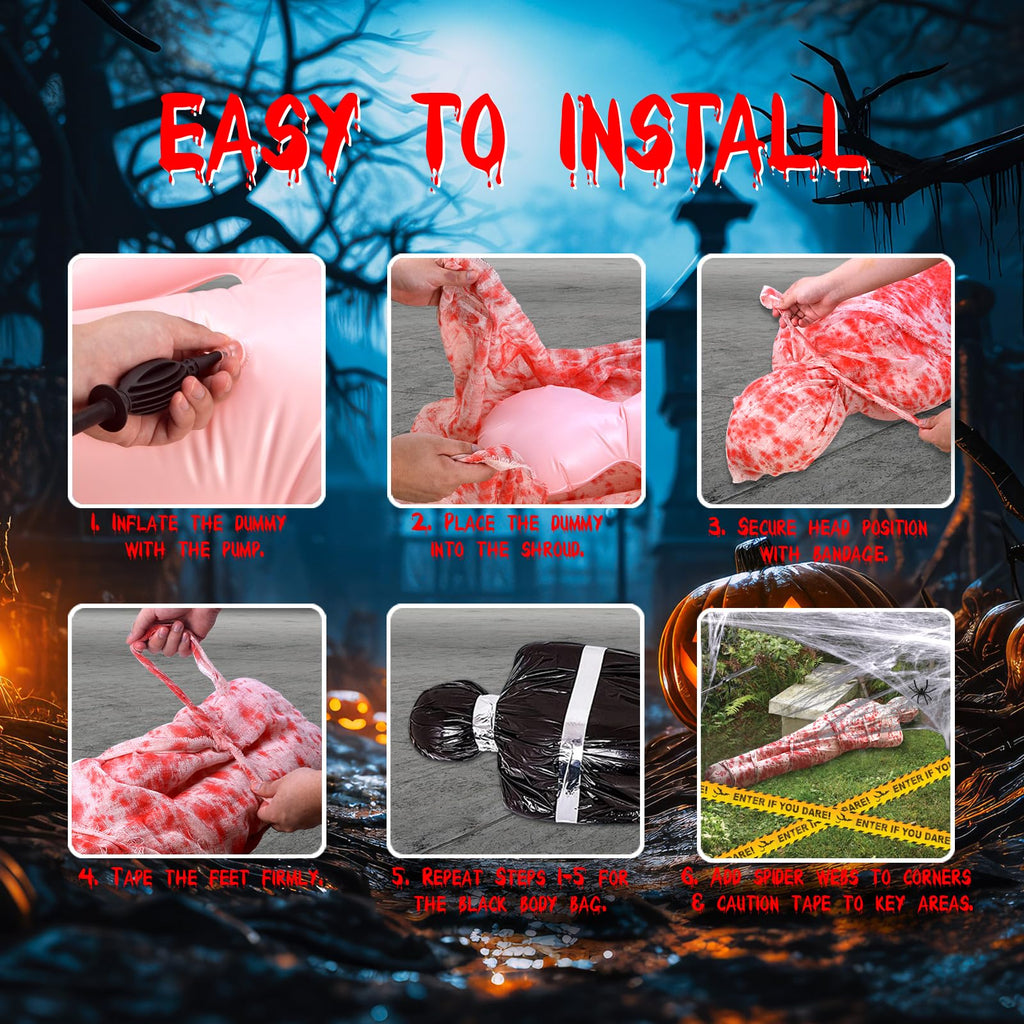 2 Packs 6ft Dead Body Bags Hanging Corpse Props Scary Halloween Decorations