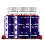 Vitamatic Melatonin 20 mg Gummies, Vegan, Strawberry, 60 Count | 20 mg Melatonin Per Serving, Promotes Relaxation & Sleep Support*, Plant-Based, Gluten Free, Non-GMO