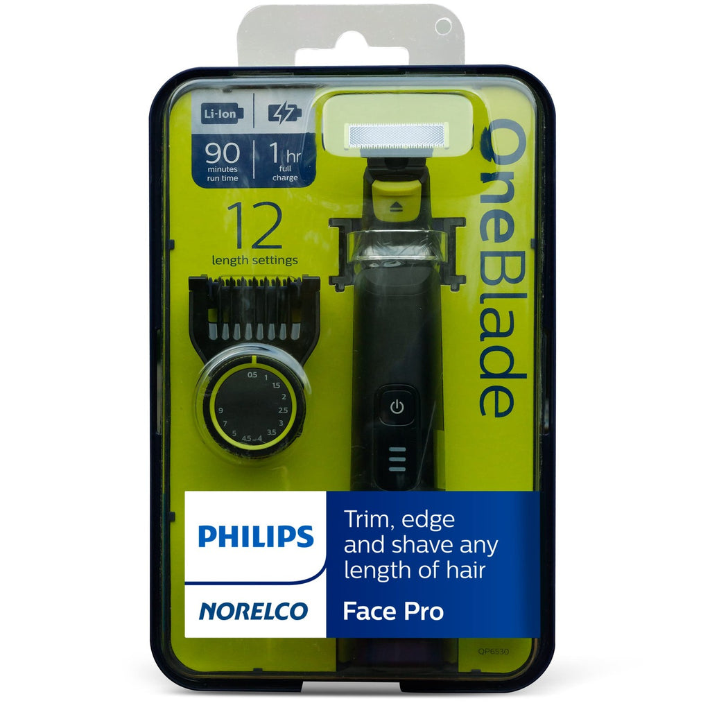 Norelco Philips OneBlade Pro Hybrid Electric Trimmer and Shaver, Black, 2 Piece, QP6530/70, Old Version