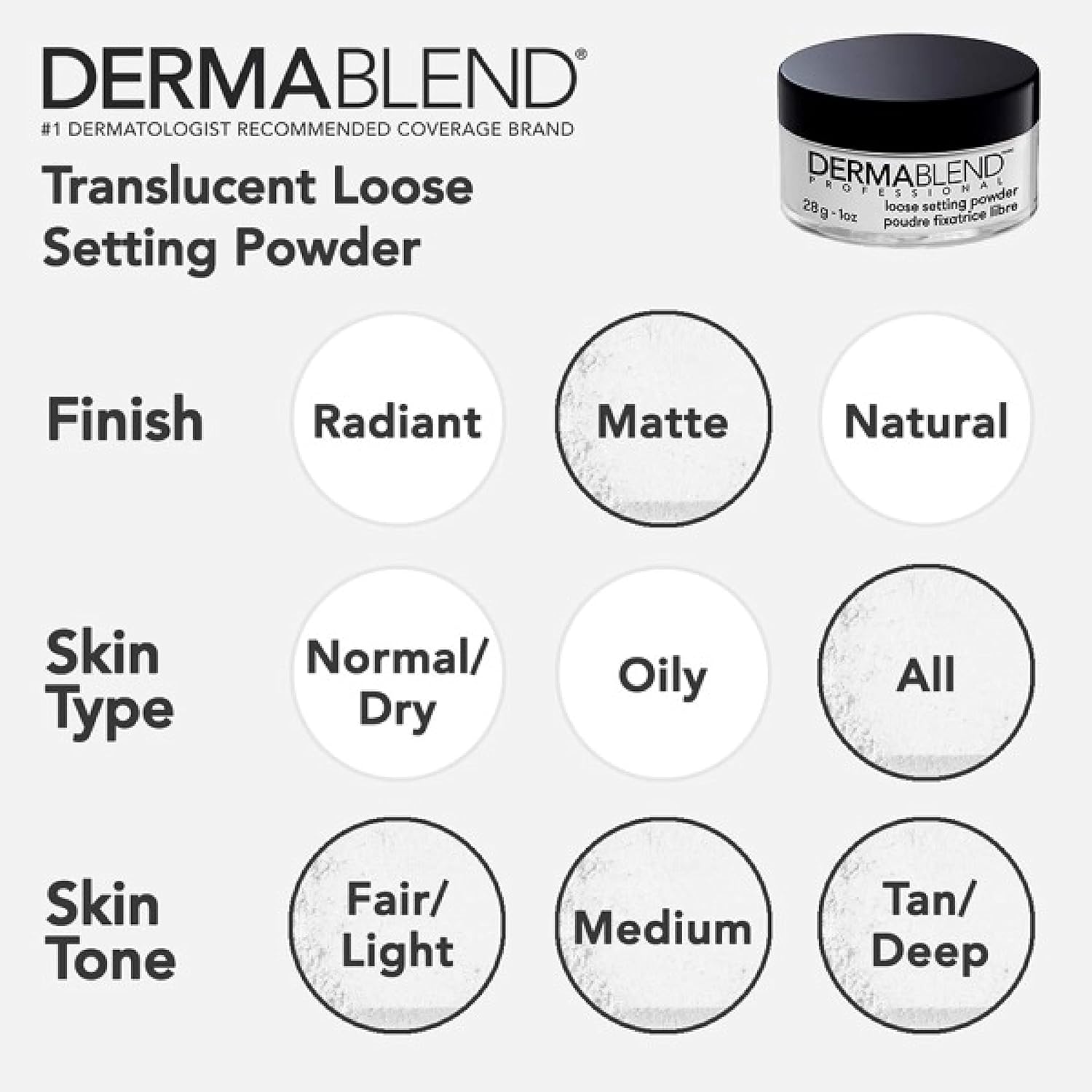 Buy now Dermablend Loose Setting Powder, Face Powder Makeup & Finishing Powder for Light, Medium & Tan Skin Tones at indiglob india