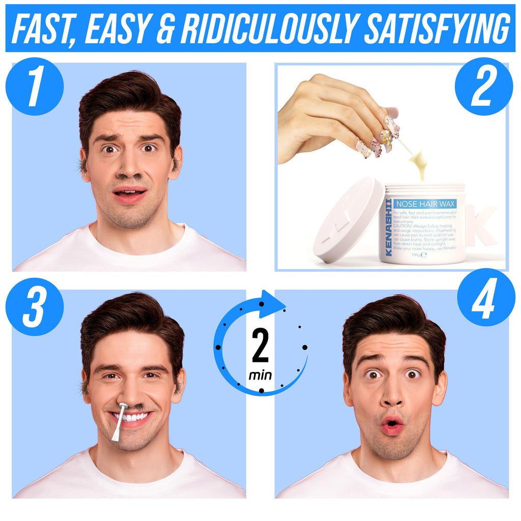 KENASHII Nose Wax Kit | 100 g Wax, 24 Applicators | The Original & Best Nose and Ear Hair Removal Kit from Kenashii | Nasal Waxing For Men and Women | Includes Balm Wipes, Mustache Guards, Storage Bag