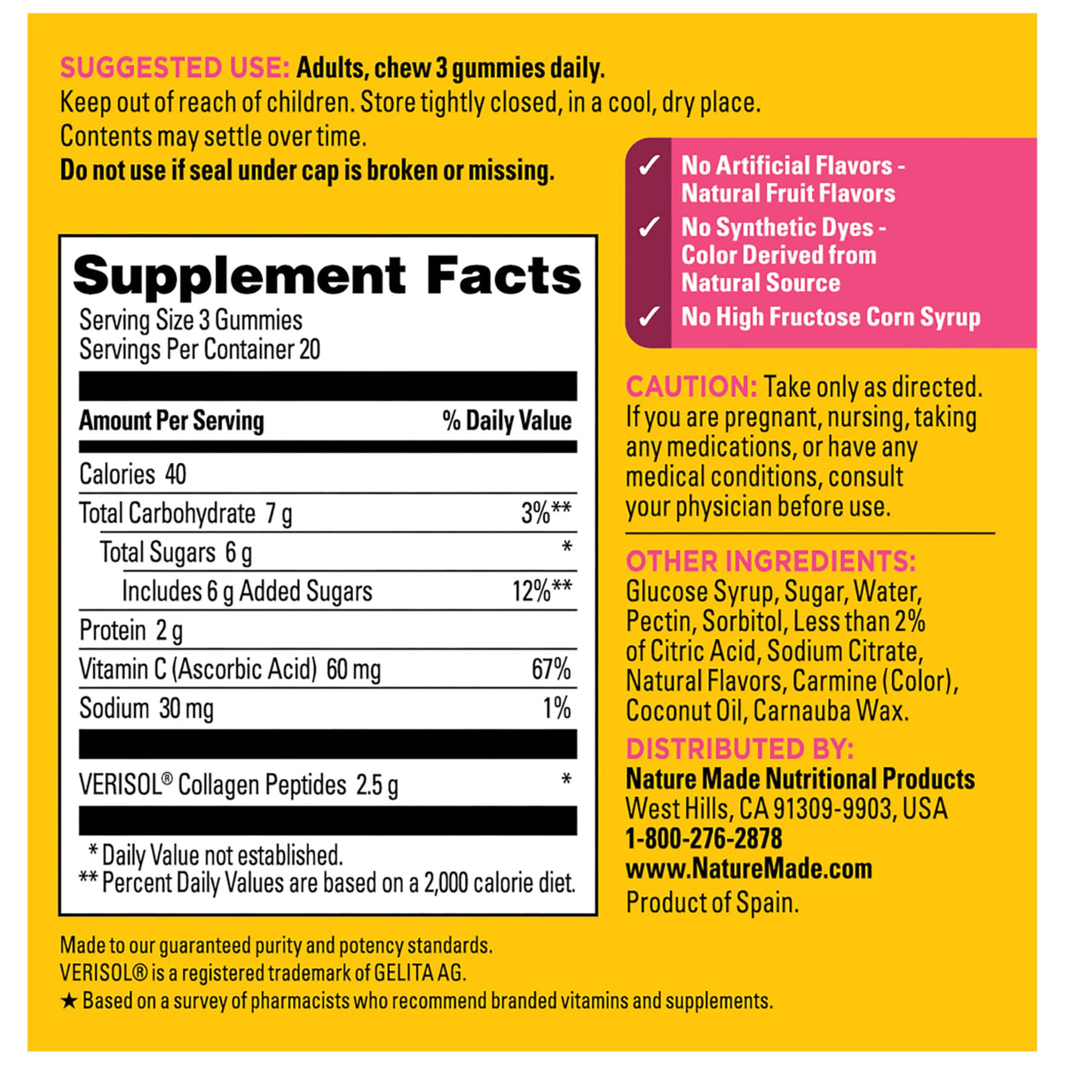 Nature Made Collagen Peptides + Vitamin C Gummies, 60 Gummies