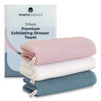 MainBasics Japanese Deep Exfoliating Shower Towel, 3 Pack, Black Ice | Japanese Nylon, Body Washcloth, Textured for Effective Exfoliation, Quick-Dry, Durable, Helps Reveal Smoother Skin