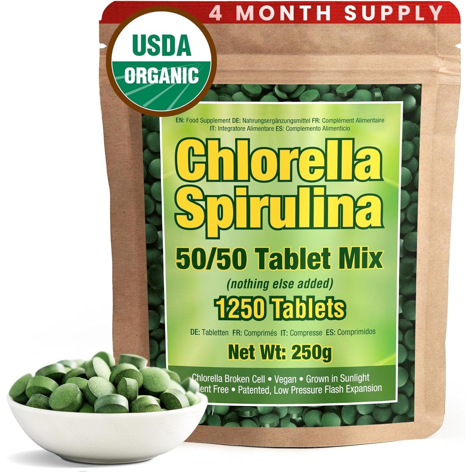 Buy now Good Natured Premium Spirulina and Chlorella Capsules 1,250 Tablets, Non-GMO, Vegan Organic Chlorella Tablets, Sunlight Grown, Cracked Cell Wall, High Protein, Heavy Metal Detox at indiglob india