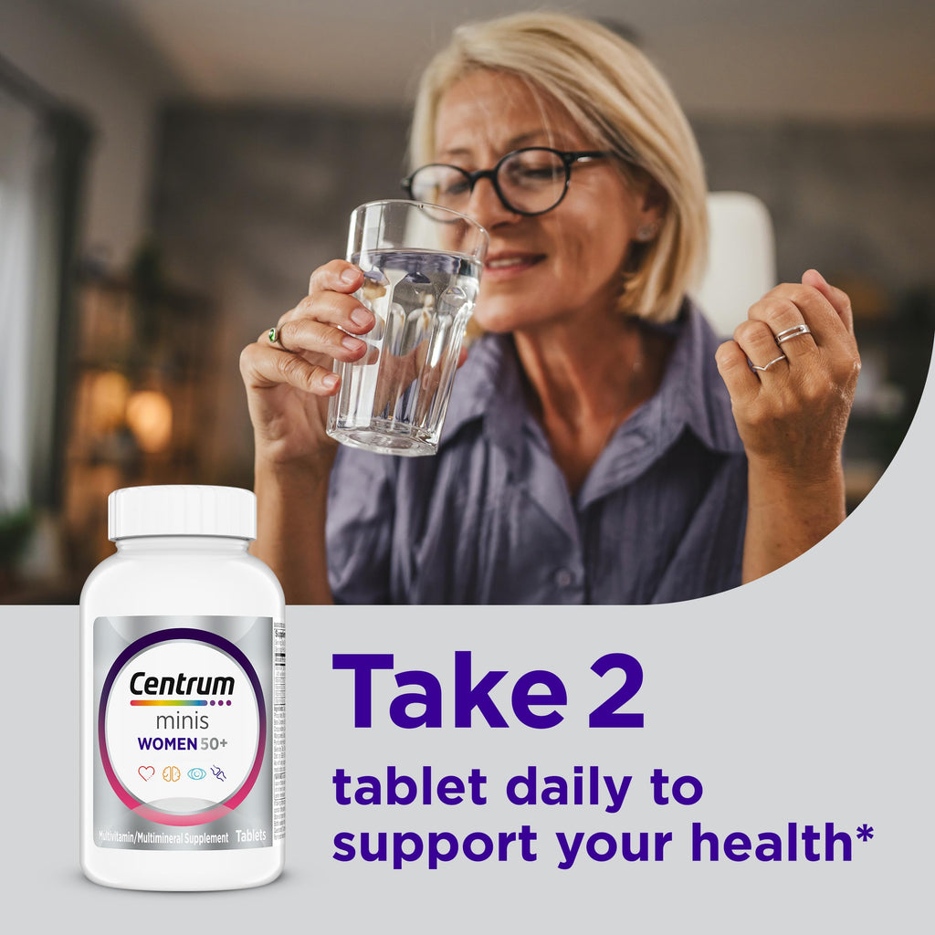 Centrum Minis Silver Women's Multivitamin, Women 50 and Over, 280 Tablets | Contains Vitamin D3, B Vitamins, Calcium, and Antioxidants, Non-GMO Ingredients, Supports Memory and Cognition, GLP-1 Support