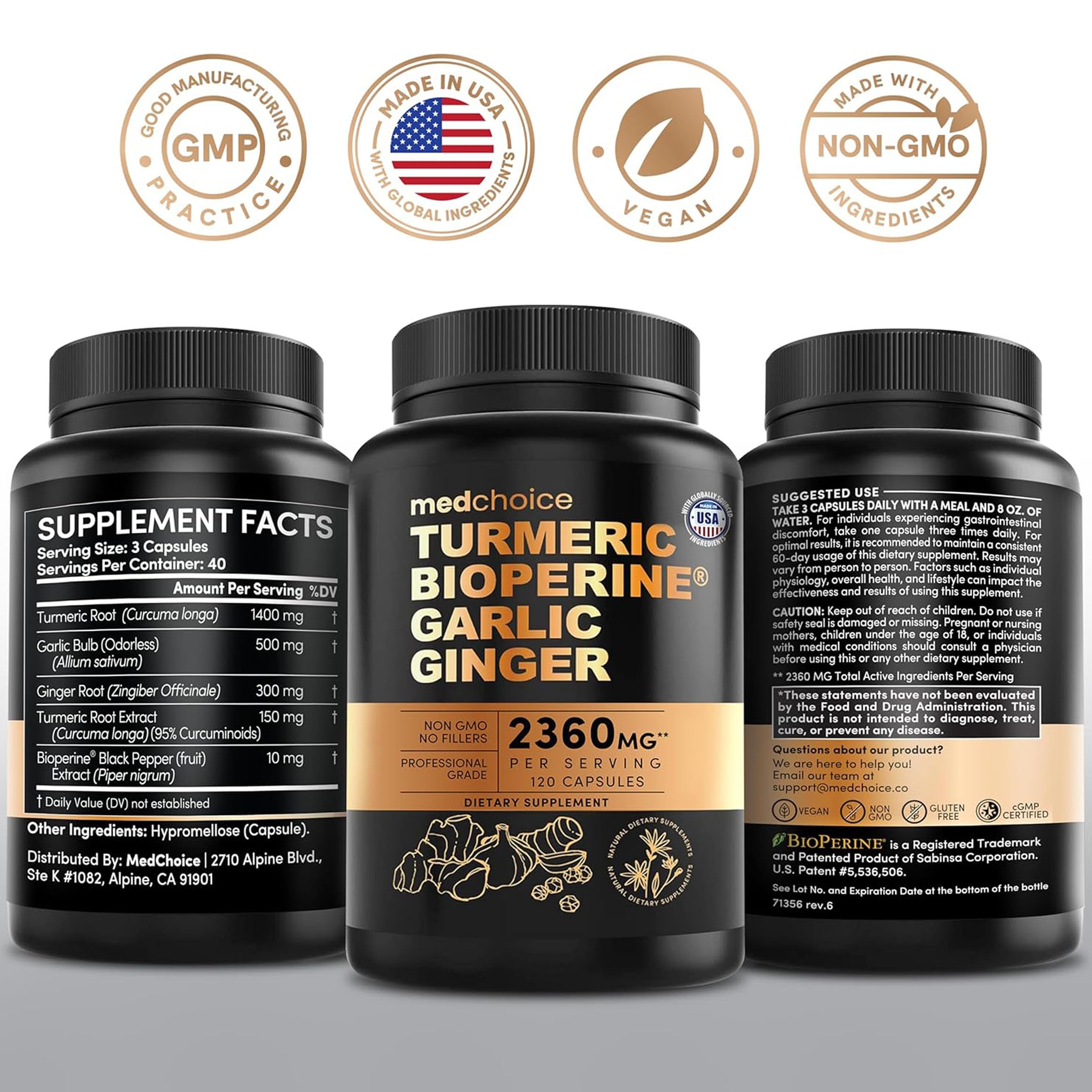 MEDCHOICE 4-in-1 Turmeric Joint Support with Garlic & BioPerine, 120ct | Mobility, Flexibility and Digestive Comfort Support, Turmeric with Garlic and BioPerine, Joint Supplement (Pack of 2)