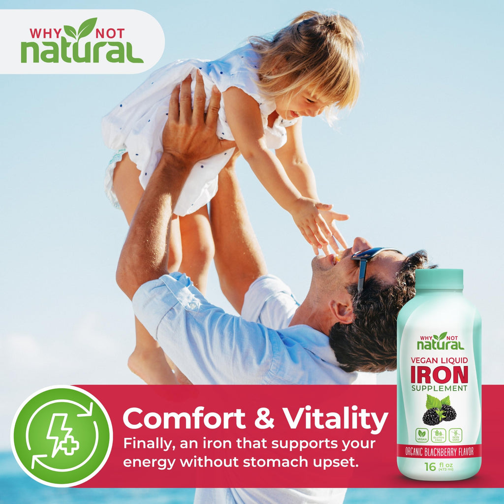 Why Not Natural Liquid Iron Supplement for Women, Men and Kids, Vegan Formulation for Anemia, Sugar Free, Vegan, Non-GMO, Organic BlackBerry Flavor 16 Fl Oz