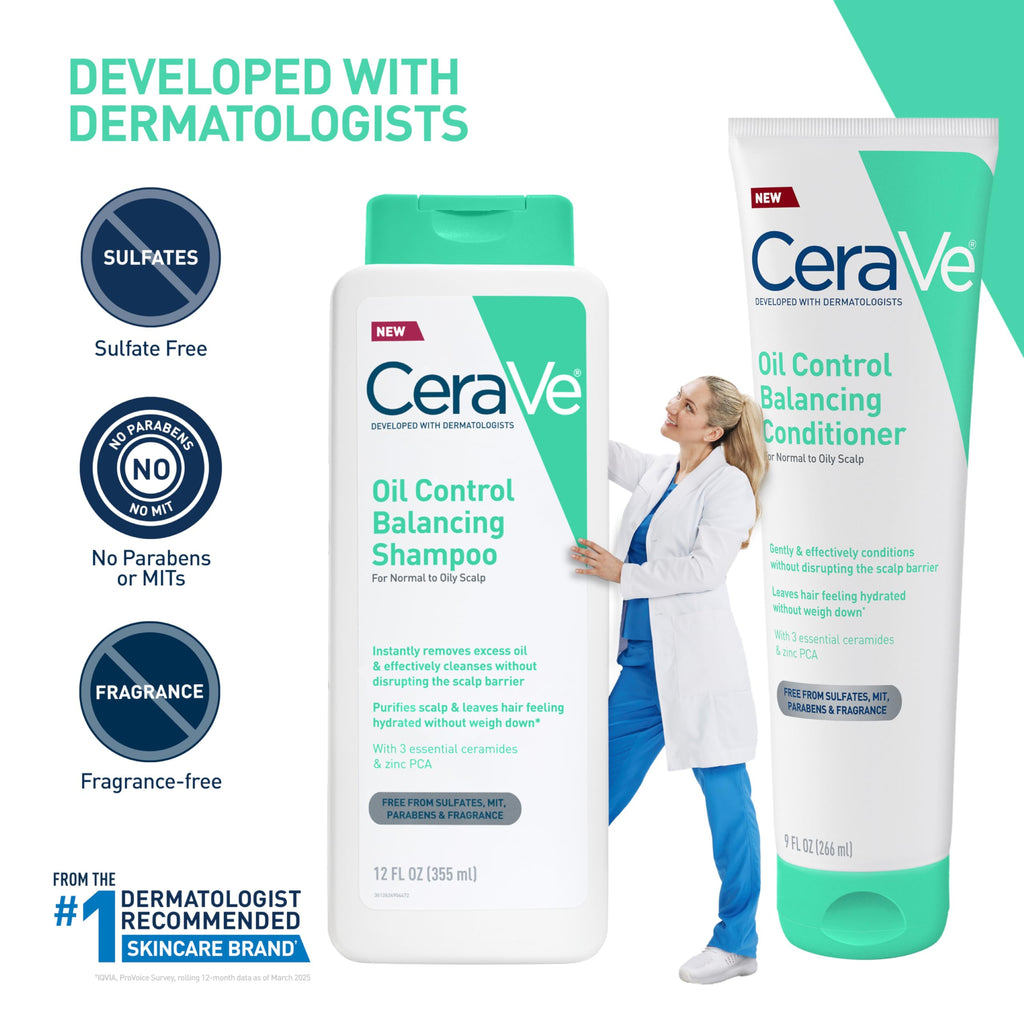 CeraVe Oil Control Shampoo, Clarifying Shampoo with Hyaluronic Acid, 12oz | Sulfate-Free Oily Hair Formula with Ceramides Deeply Purifies To Remove Excess Oil While Delivering Lightweight Hydration