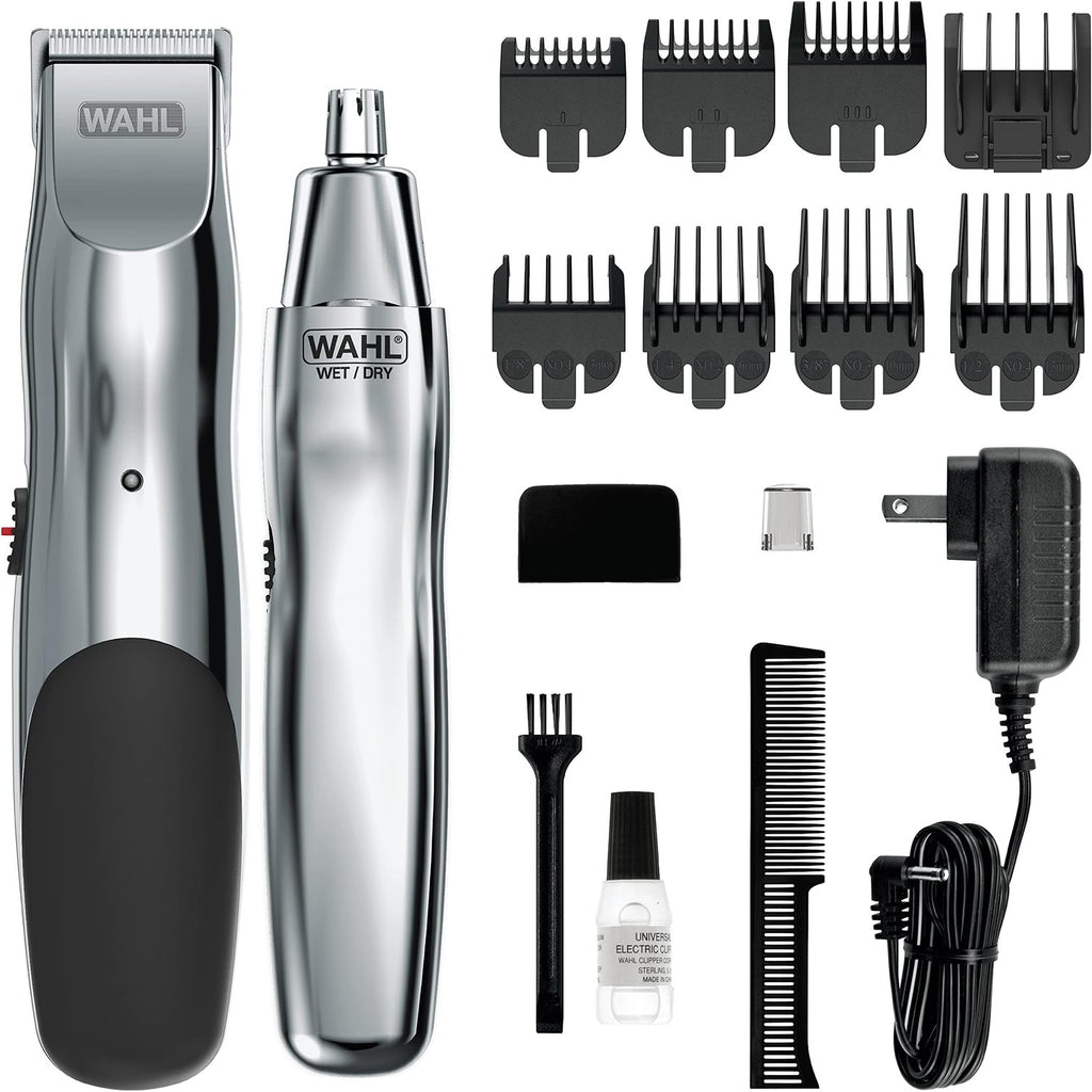 Wahl Groomsman Rechargeable Beard Trimmer Kit & Bonus Battery Nose Trimmer | Trim Beards & Mustaches With The Rechargeable Trimmer And Nose Hair With The Bonus Battery Wet/Dry Trimmer – Model 5622V