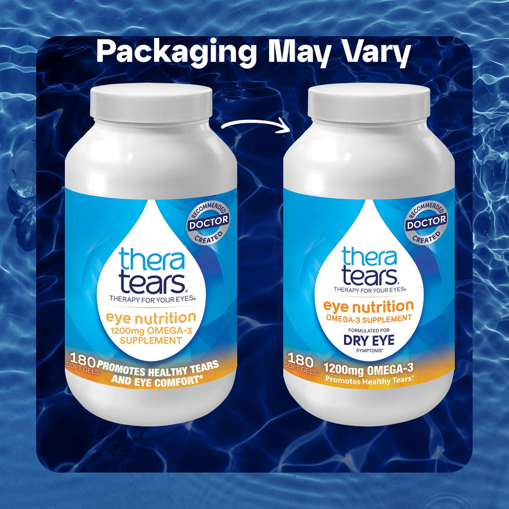 TheraTears Omega 3 Supplement for Eye Care, 180ct | 1200mg Fish Oil and Organic Flaxseed Oil with Vitamin E, Eye Nutrition, Promotes Healthy Tears & Eye Comfort