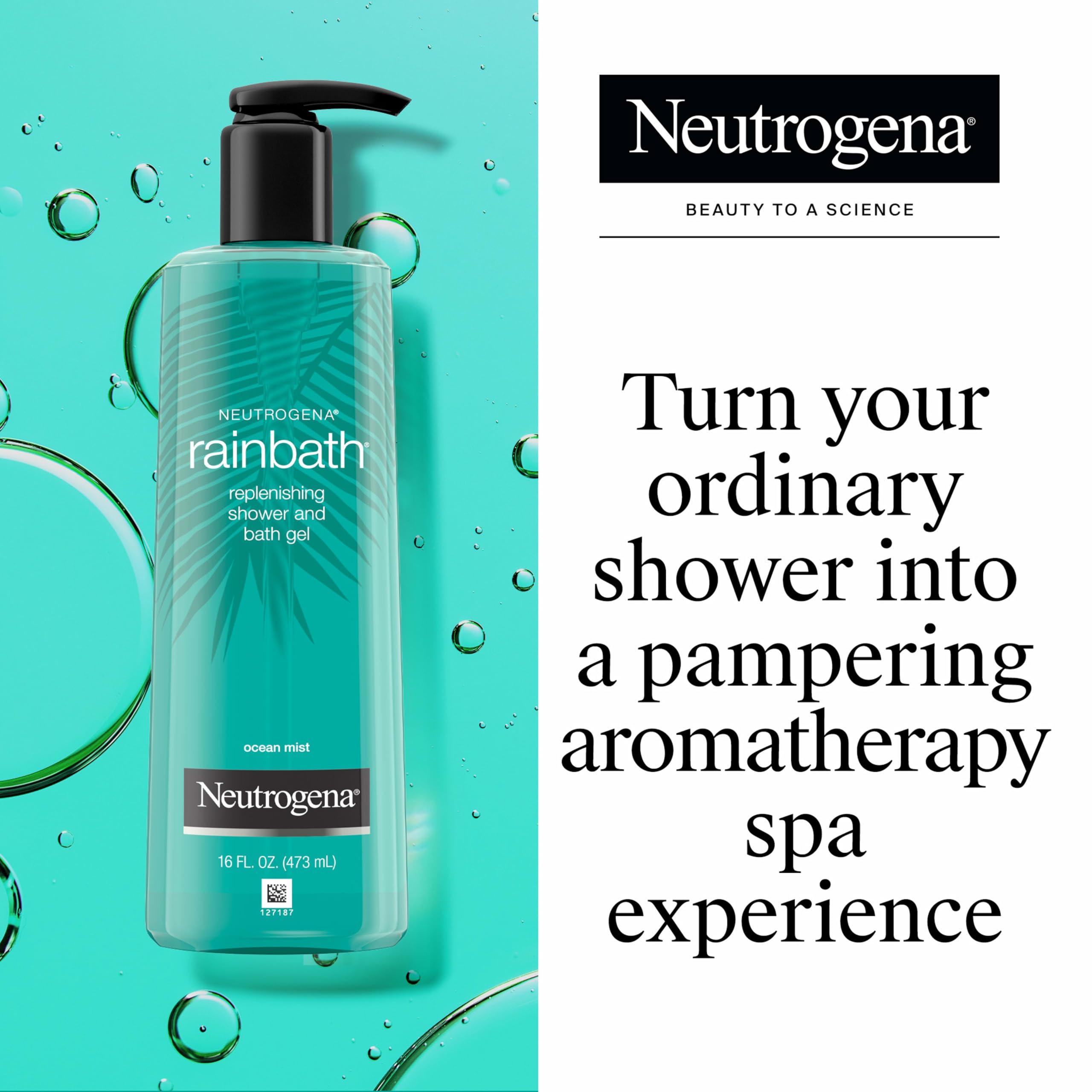Neutrogena Rainbath Replenishing Shower & Bath Gel, Ocean Mist, 32 fl. oz | Refreshing Body Wash, Moisturizing Formula, Soft Skin, Pump Bottle