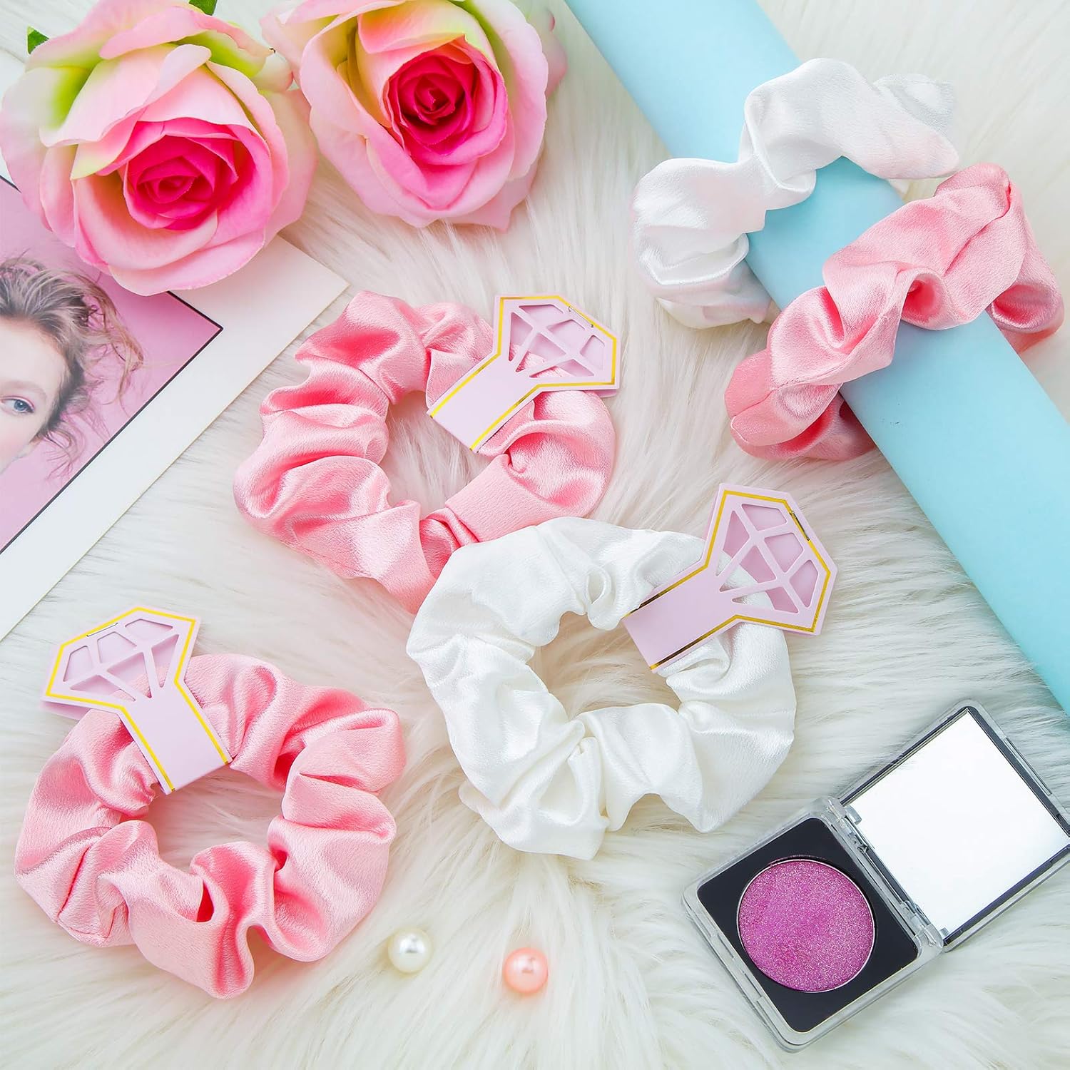 Buy now WILLBOND 10 Pcs Bridal Hair Scrunchies Satin Bridesmaid Hair Ties Bachelorette for Wedding Party Favors Bridesmaid Proposal Gifts(Pink and White) at indiglob india