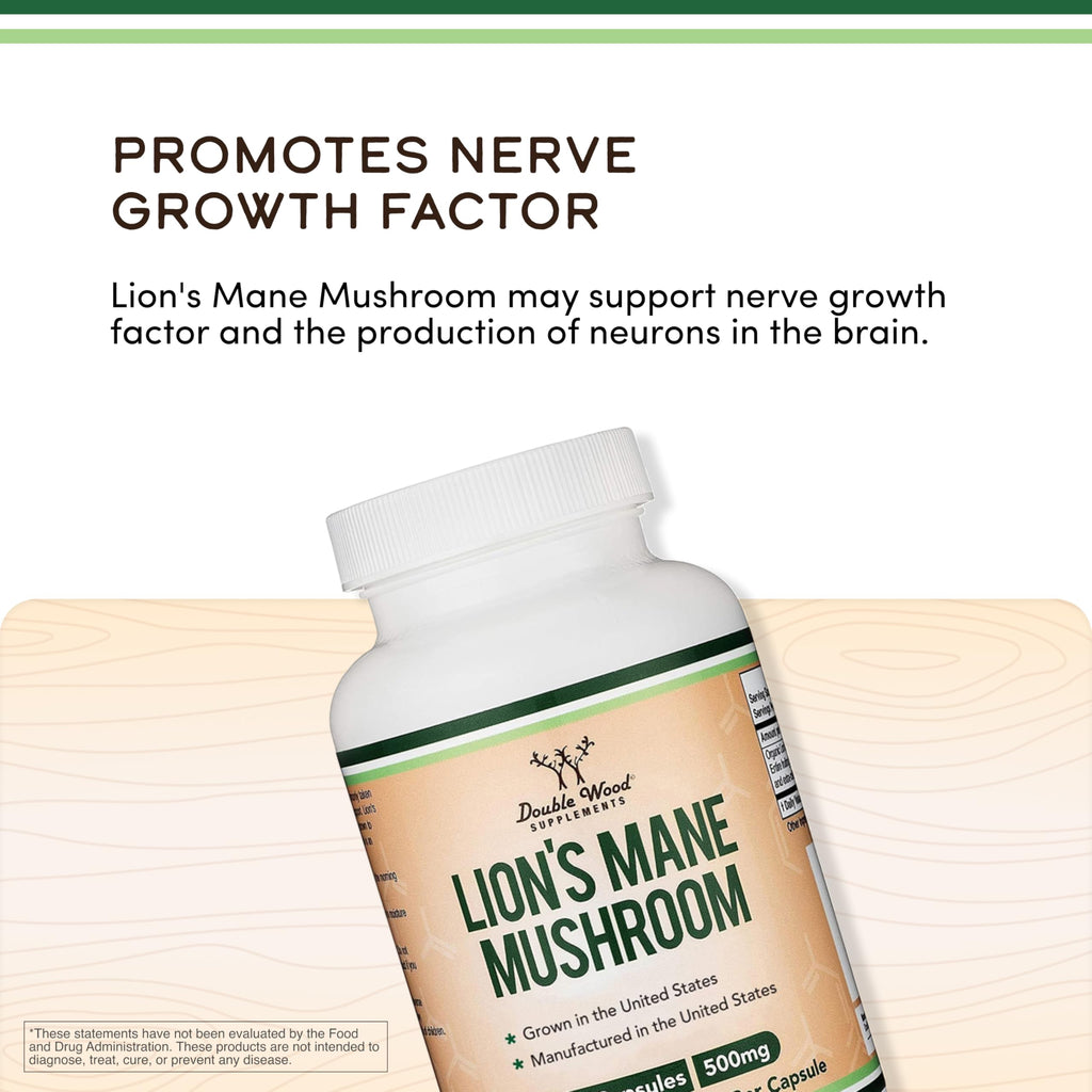 Organic Lion's Mane Mushroom 1,000mg, Memory + Focus Support, 120 Capsules | Supplement for Brain, Gut, and Heart Health, Grown in USA, Nerve Healthy (NGF) + Immune System Support, 3rd-Party Tested