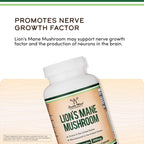 Organic Lion's Mane Mushroom 1,000mg, Memory + Focus Support, 120 Capsules | Supplement for Brain, Gut, and Heart Health, Grown in USA, Nerve Healthy (NGF) + Immune System Support, 3rd-Party Tested