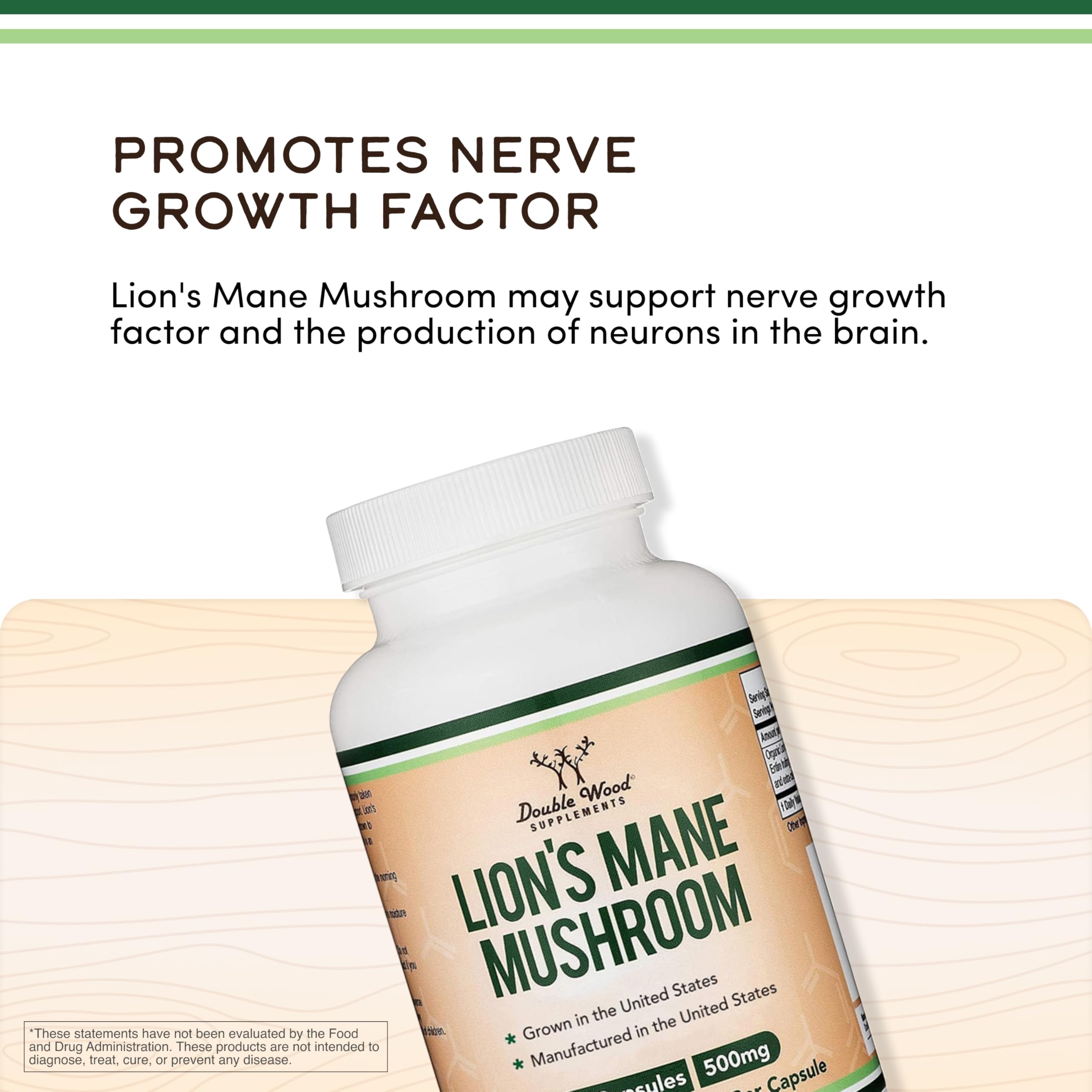 Organic Lion's Mane Mushroom 1,000mg, Memory + Focus Support, 120 Capsules | Supplement for Brain, Gut, and Heart Health, Grown in USA, Nerve Healthy (NGF) + Immune System Support, 3rd-Party Tested