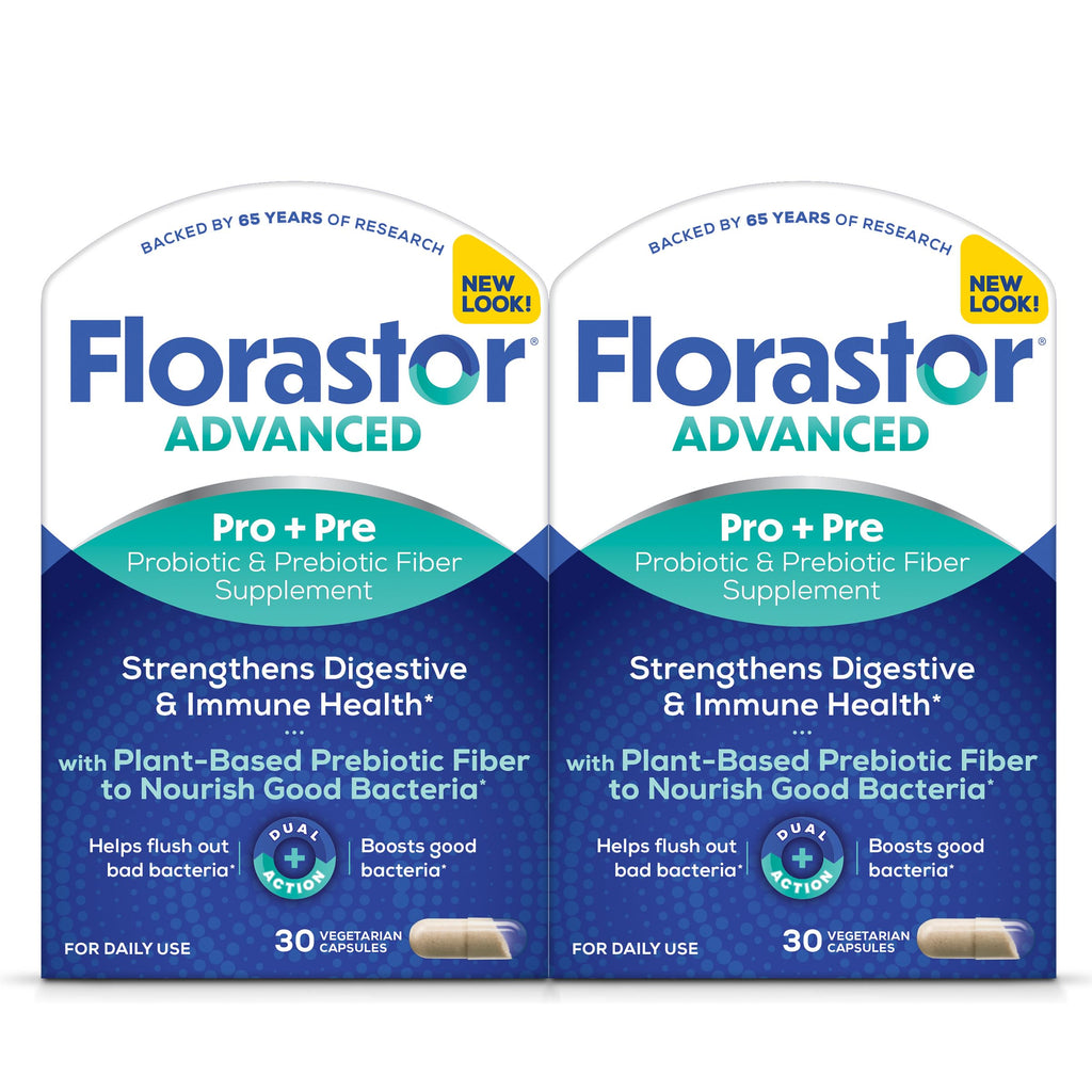 Florastor Advanced Pro+Pre Daily Probiotic and Prebiotic, 30 Capsules | Boosts Good Bacteria with Saccharomyces Boulardii CNCM I-745