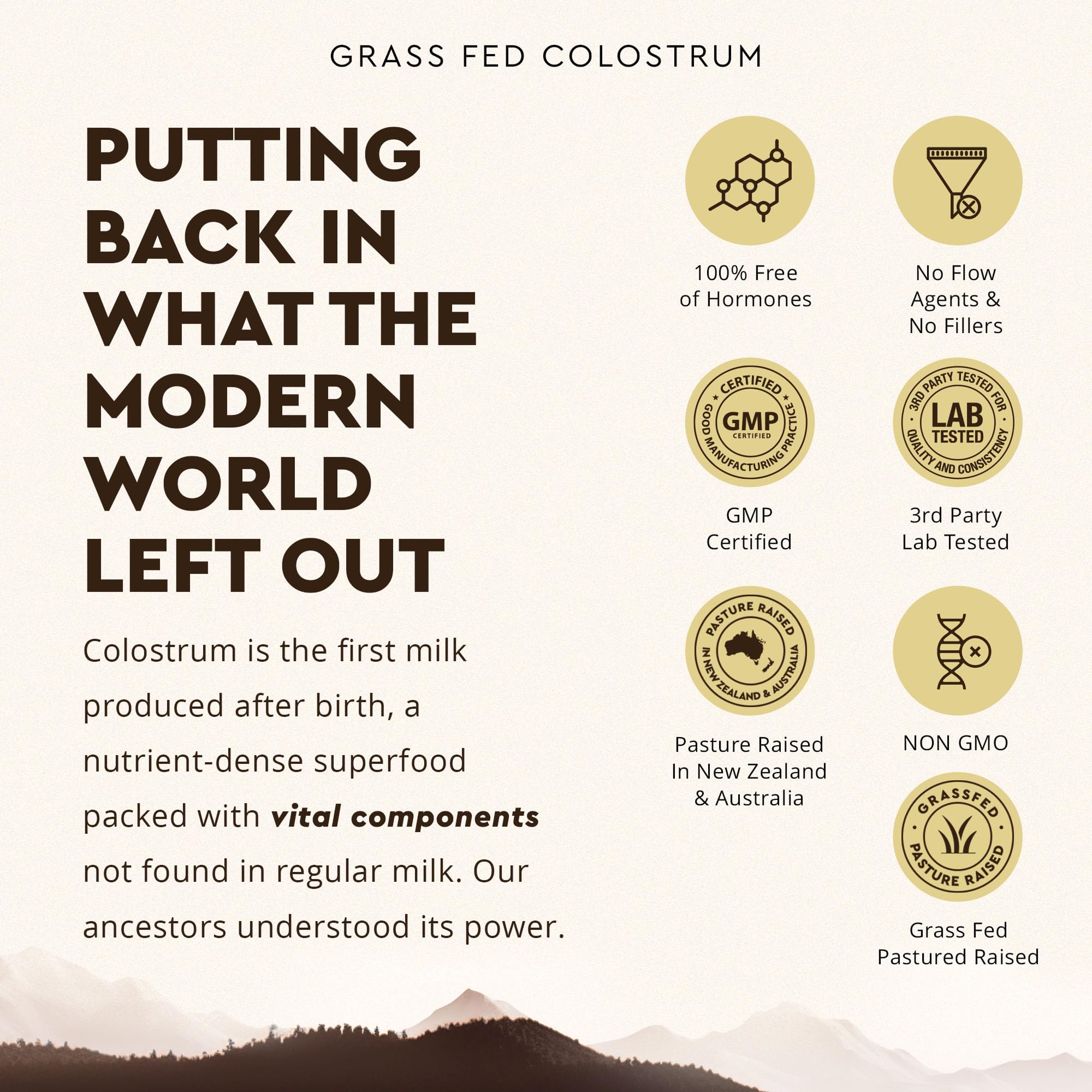 Ancestral Supplements Grass Fed Beef Colostrum Supplement, 3000mg, 180 Ct | Bovine colostrum capsules support immune health, gut health, athletic performance and healthy iron levels.