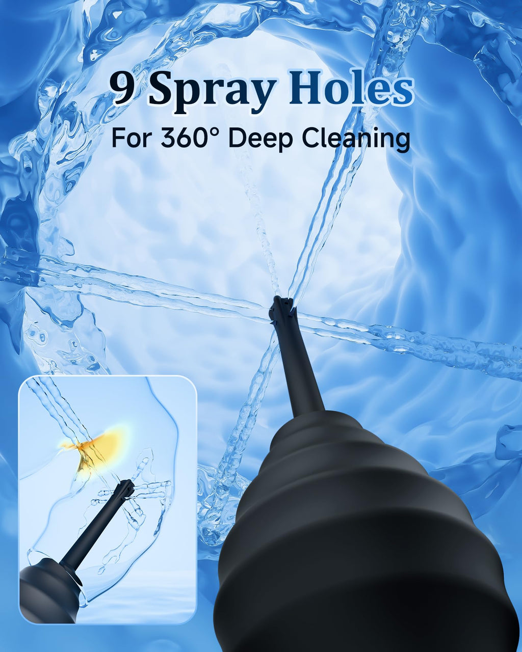 Beisar Enemas Anal Douche for Men Women - 9 Hole Anti Backflow Enema Bulb with Flexible Silicone Nozzle for Colon Cleanse, Feminine Care Shower Enema Douches Kit Cleaner Flusher 11.1 Ounce