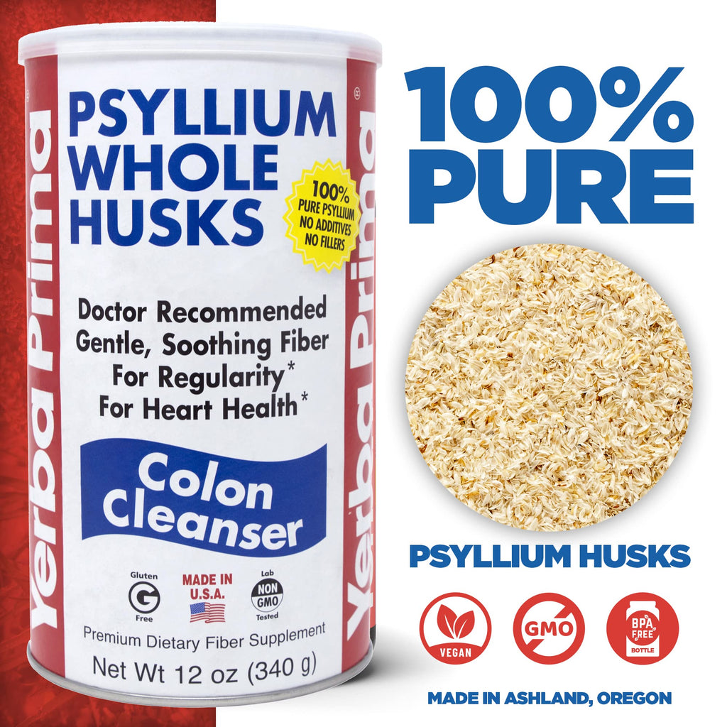 Yerba Prima Psyllium Whole Husks, Colon Cleanser 12 oz (Pack of 2) - All Natural Dietary Fiber, Pure Premium Psyllium, Lab-Tested Non-GMO, Gluten-Free Fiber