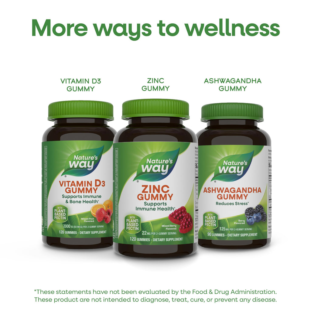 Nature's Way Zinc Gummies, 100% Daily Value of Zinc per Serving, 120 ct | Immune Support Gummy for Adults & Kids 9+*, Gluten Free, Plant-Based Pectin, Mixed Berry Flavored