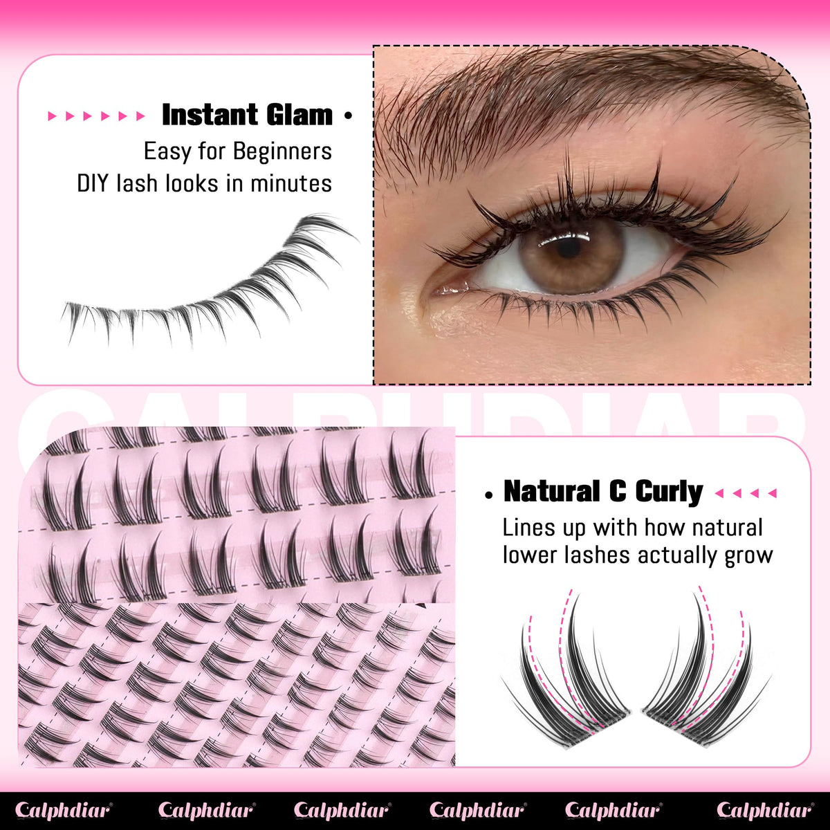 Premium imported Calphdiar Bottom Lash Clusters for instant glam and natural C curly style, perfect for beginners.