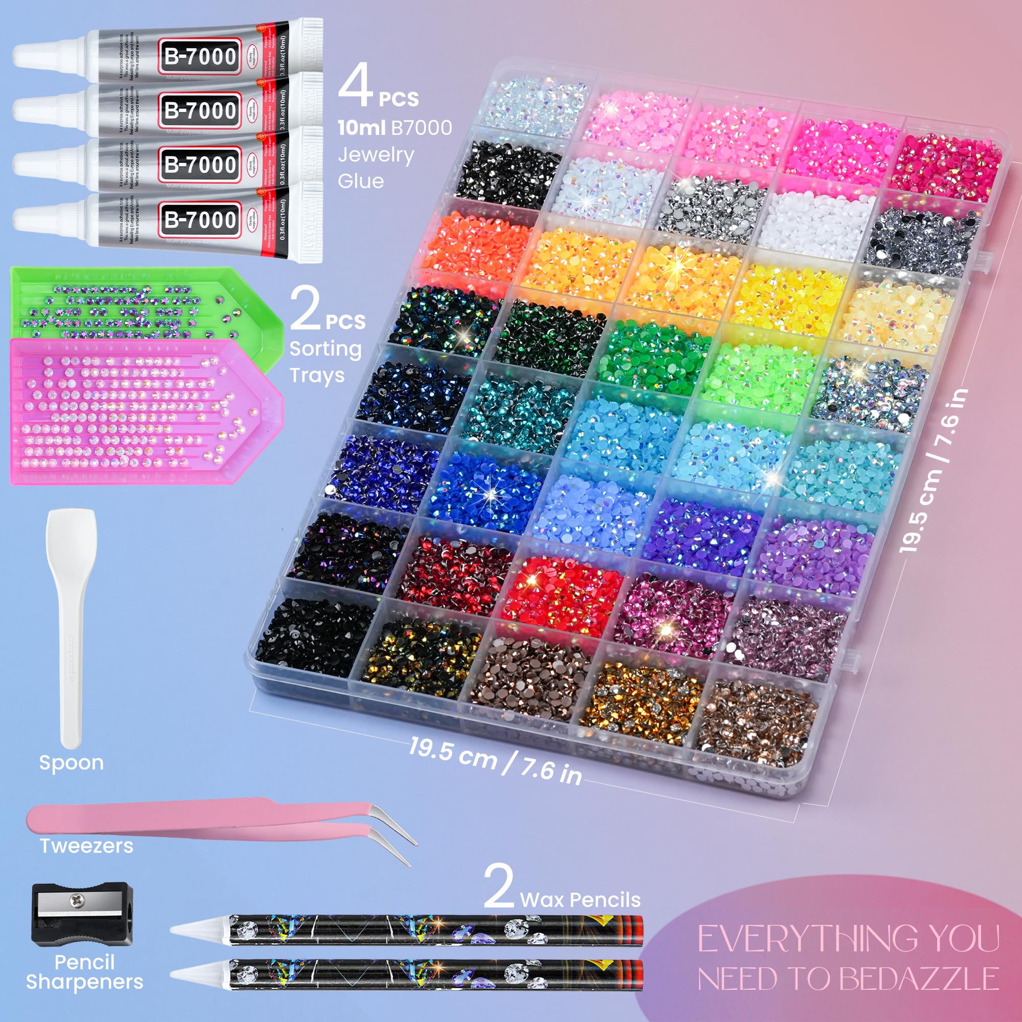 50000Pcs Bedazzling Kit with Rhinestones 3mm, 40 Colors Bedazzler Kit Resin Rhinestones Nail Gems & Glitter Gem Art Supplies, Diamond Art Kits Accessories with Pickup Pen, 4pcs 10ml B7000 Glue