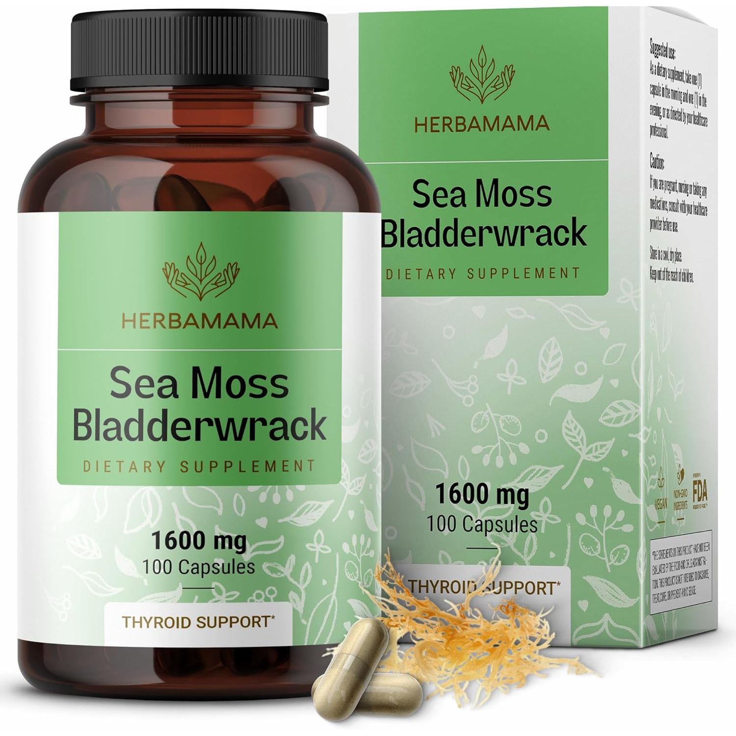 Buy now HERBAMAMA Sea Moss and Bladderwrack Capsules - 1600mg Irish Sea Moss for Immune Support - Vegan, Non-GMO Immunity Supplement for Overall Support at indiglob india