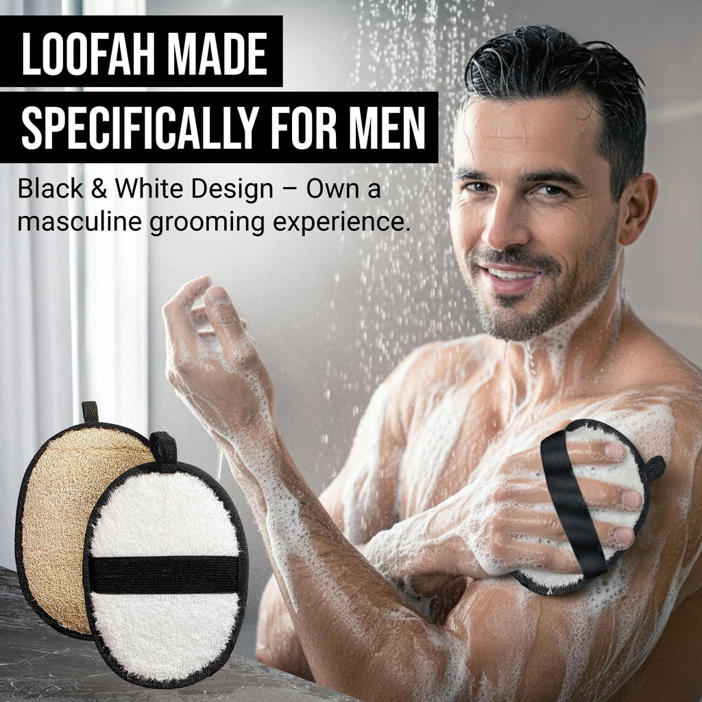 SERRENTO Loofah Body Scrubber, Shower Loofah for Men, Luffa Sponge 2PCS | Made from natural Egyptian luffa fibers to gently exfoliate skin and leave your body feeling clean and refreshed