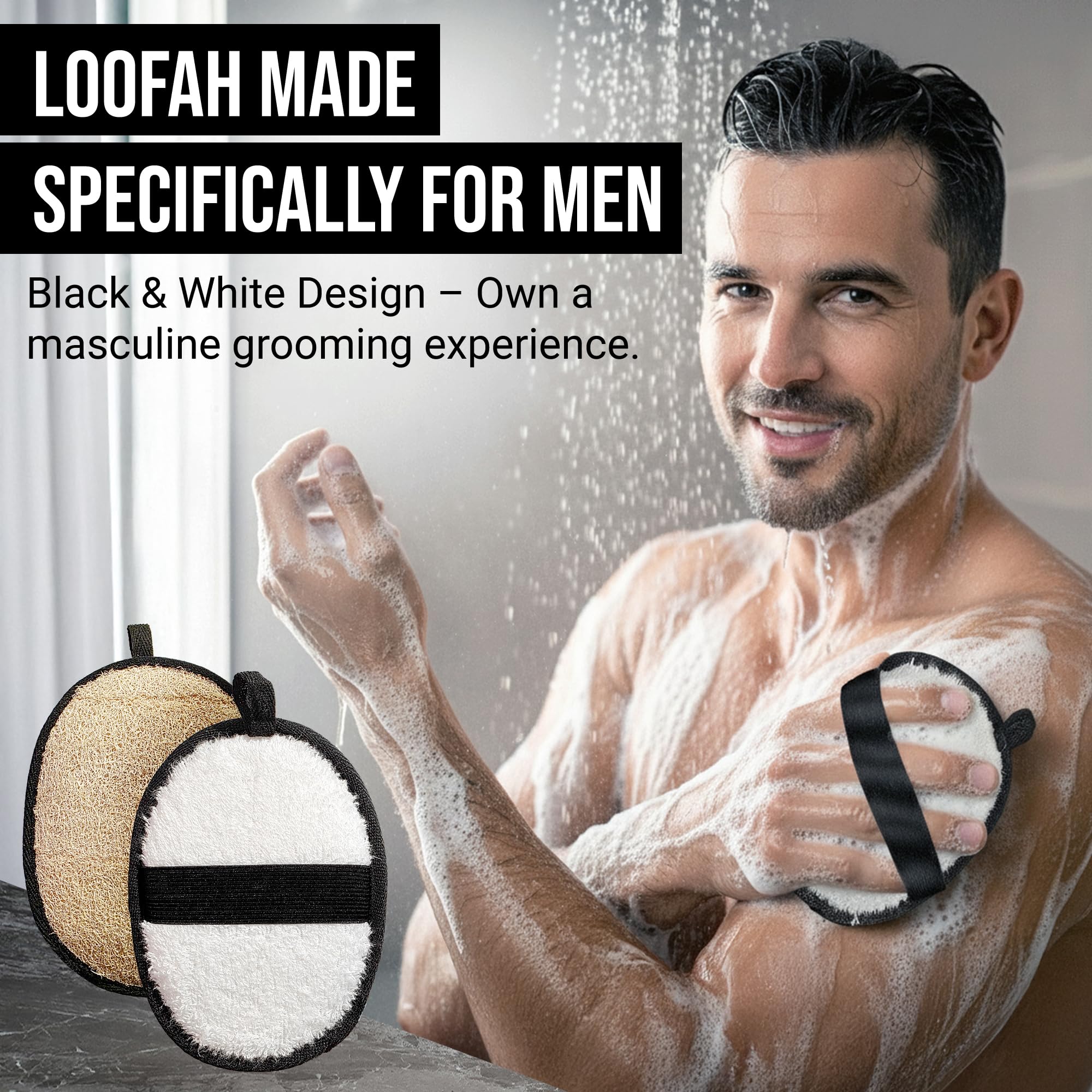 SERRENTO Loofah Body Scrubber, Shower Loofah for Men, Luffa Sponge 2PCS | Made from natural Egyptian luffa fibers to gently exfoliate skin and leave your body feeling clean and refreshed