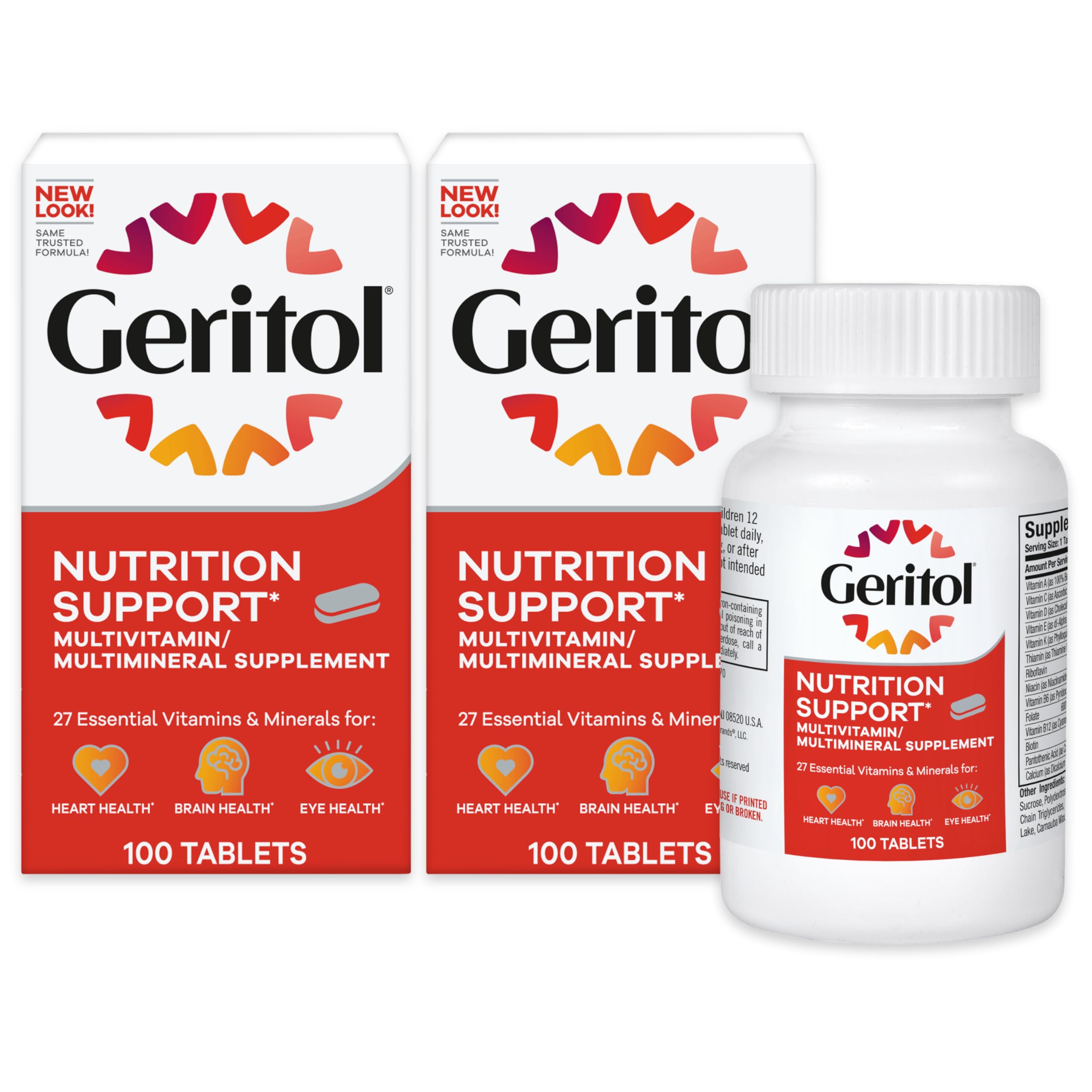 Geritol Multivitamin Supplement, 27 Essential Vitamins & Minerals, 100 Tabs | Daily support for adults, multivitamin tablets with 27 essential vitamins and minerals, gluten-free, non-GMO