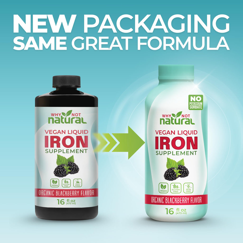 Why Not Natural Liquid Iron Supplement for Women, Men and Kids, Vegan Formulation for Anemia, Sugar Free, Vegan, Non-GMO, Organic BlackBerry Flavor 16 Fl Oz