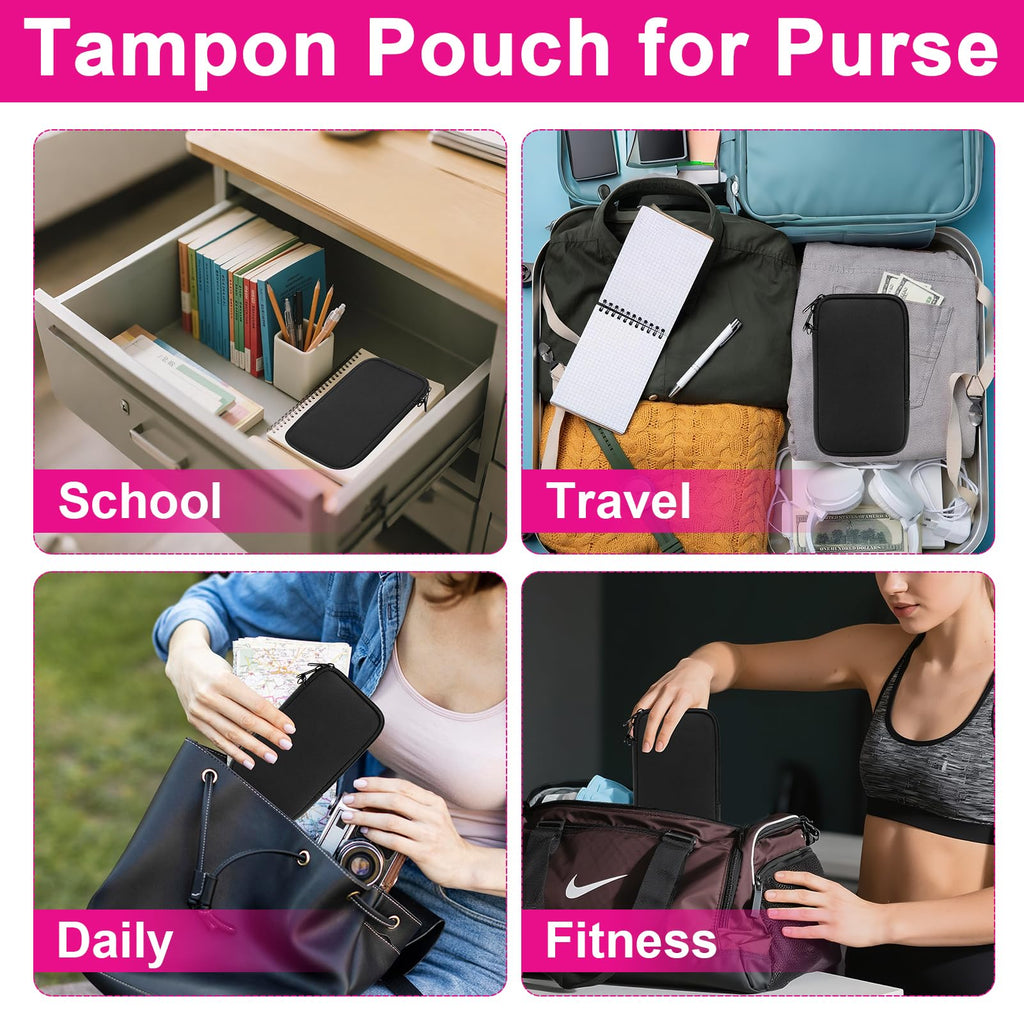 Tampon Holder for Purse, Portable Tampon Bag Organizer Case for Women’s Purse, Travel-Friendly Discreet Period Bag for Feminine Products, Waterproof Pad Bag, Black(Bag Only)