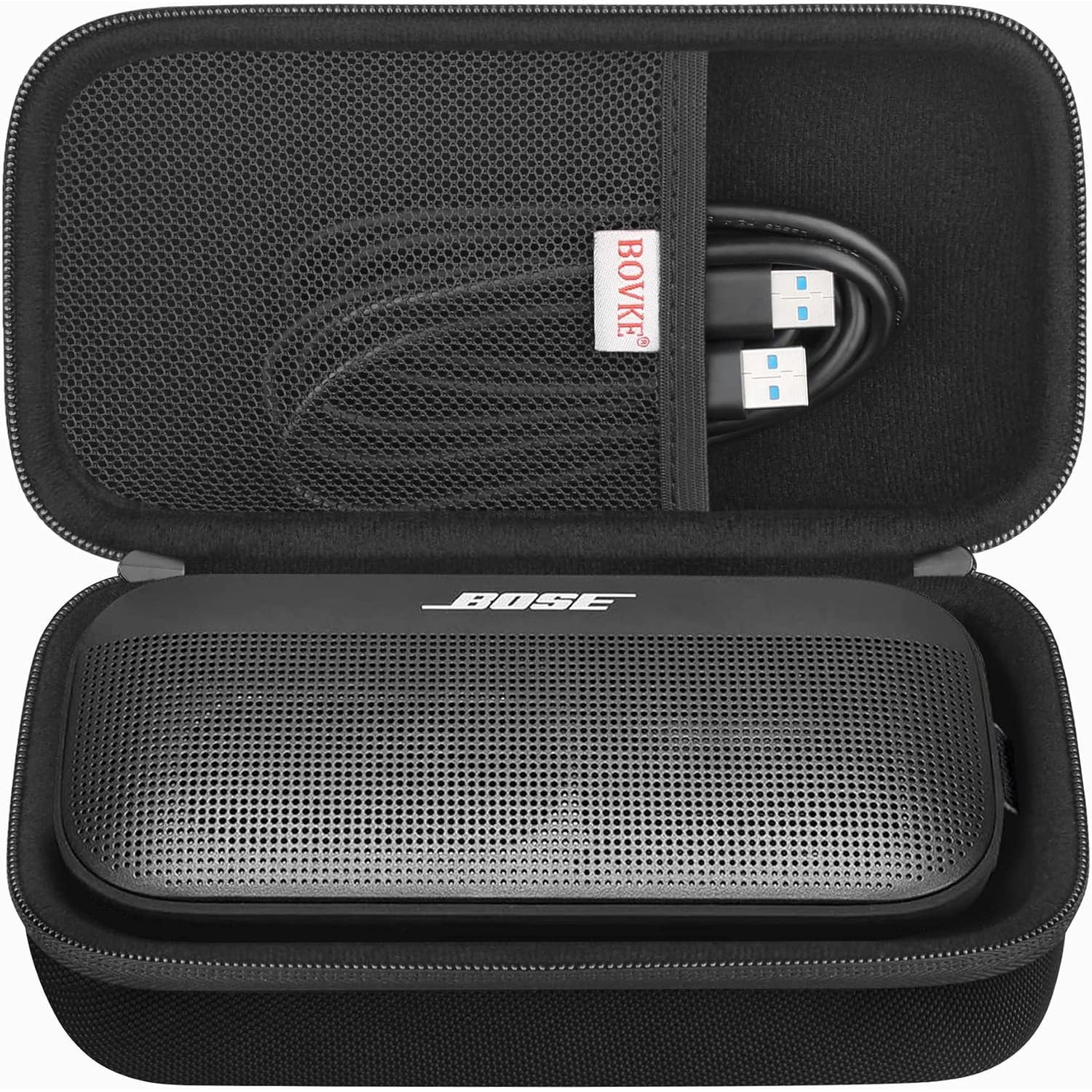 Buy now BOVKE Hard Travel Speaker Case for Bose New SoundLink Flex Speaker (2nd Gen) / Bose SoundLink Flex Bluetooth Portable Speaker, Extra Mesh Pocket for Bose Speaker Charger, Charging Cables, Stone Blue Black at indiglob india