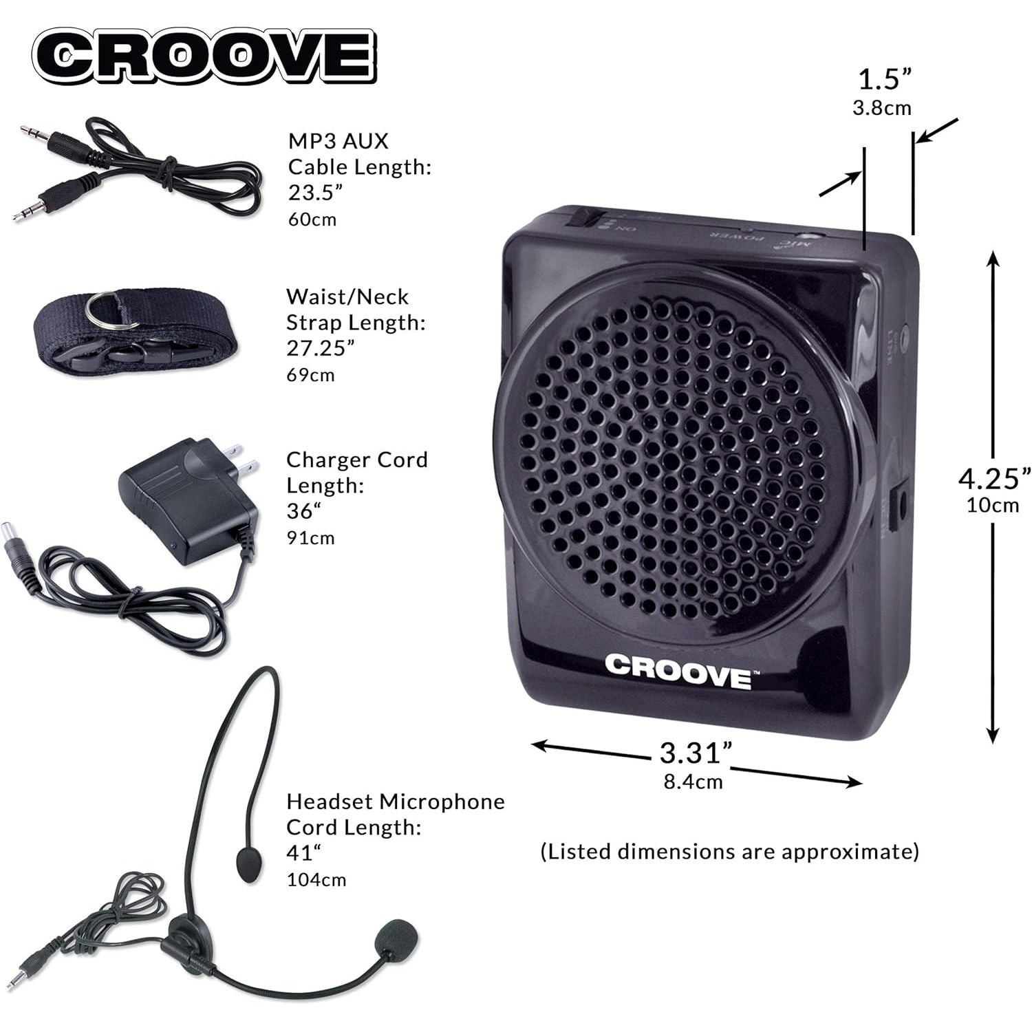 Buy now Croove Rechargeable Voice Amplifier, with Waist/Neck Band and Belt Clip, 20 Watts. Very Comfortable Headset at indiglob india