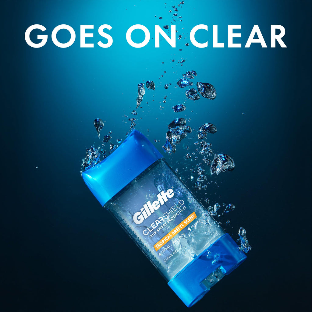 Buy now Gillette Antiperspirant and Deodorant for Men, 72hr Sweat & Odor Protection, Long Lasting Freshness, Anti-White Mark Technology, Clear Gel, Tropical Breeze Scent, 3.8 oz (Pack of 3) at indiglob india