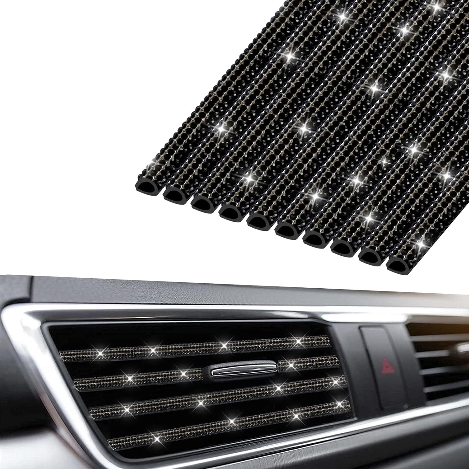 Buy now INSAUTO Bling Car Vent Outlet Trim,Bling Car Accessories for Women and Girls,10Pcs Rhinestone Car Air Conditioner Vent Decoration Strip(White) black at indiglob india