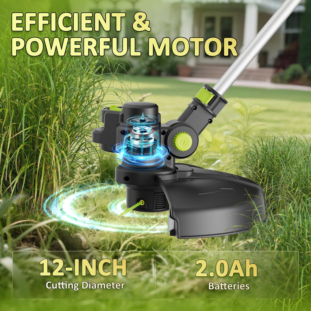 12-in Cordless String Trimmer/Edger, Two 2.0Ah Batteries, Auto Line Feed