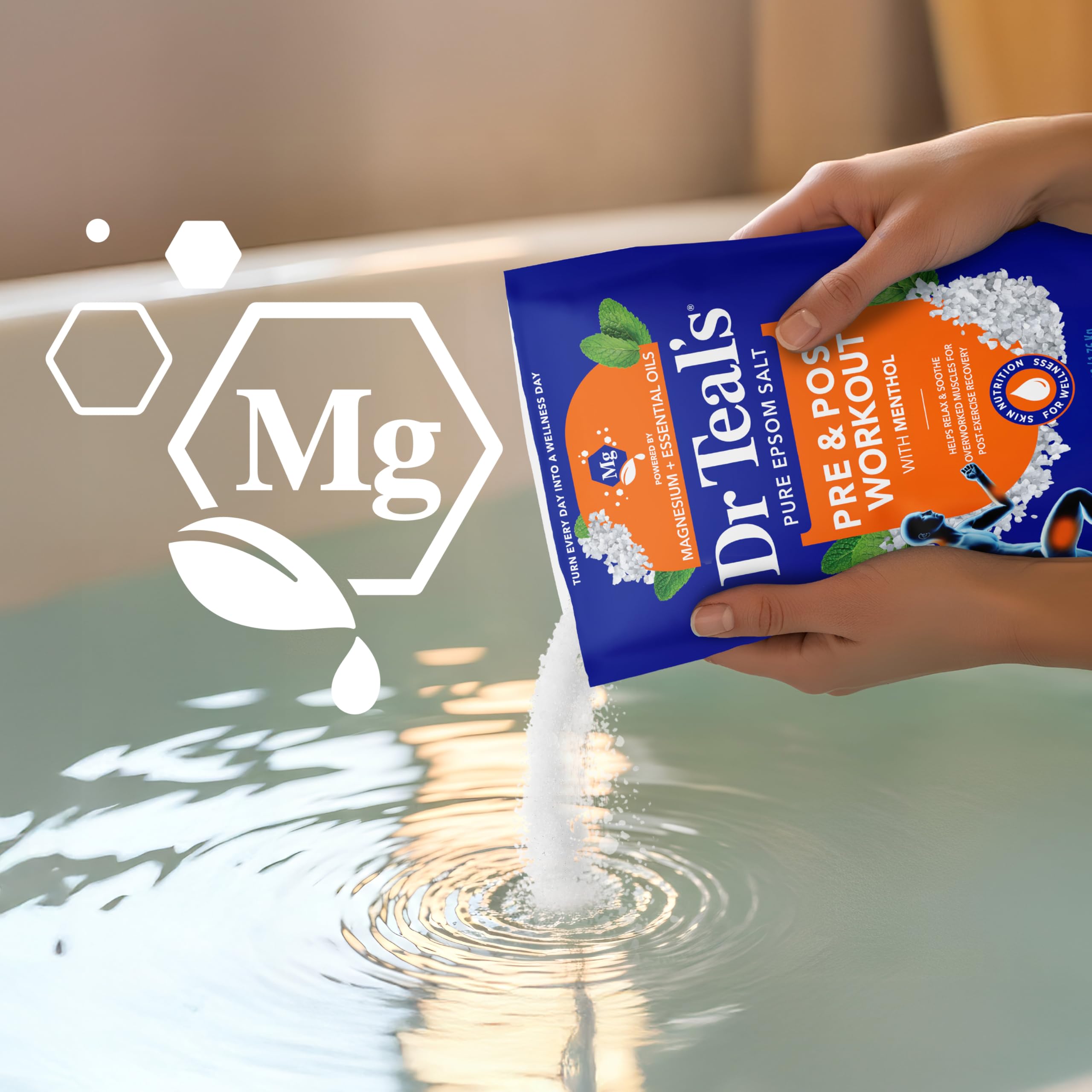 Dr Teal's Epsom Salt Magnesium Soak, Pre & Post Workout with Menthol & Essential Oils, 3 lbs